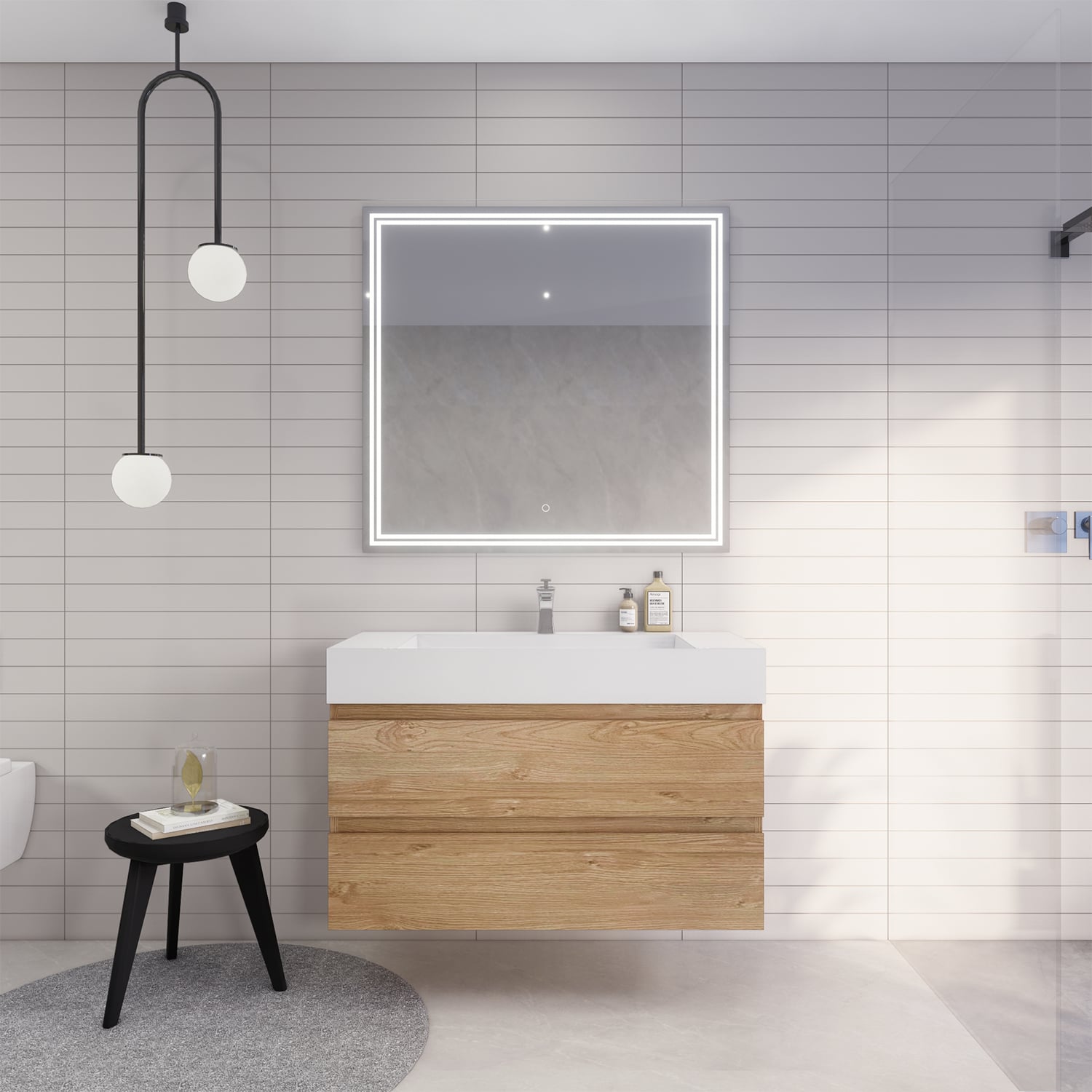 BV Better Vanity BTB-42-EO Monterey 42-in New England Oak Single Sink Floating Bathroom Vanity with White Acrylic Top