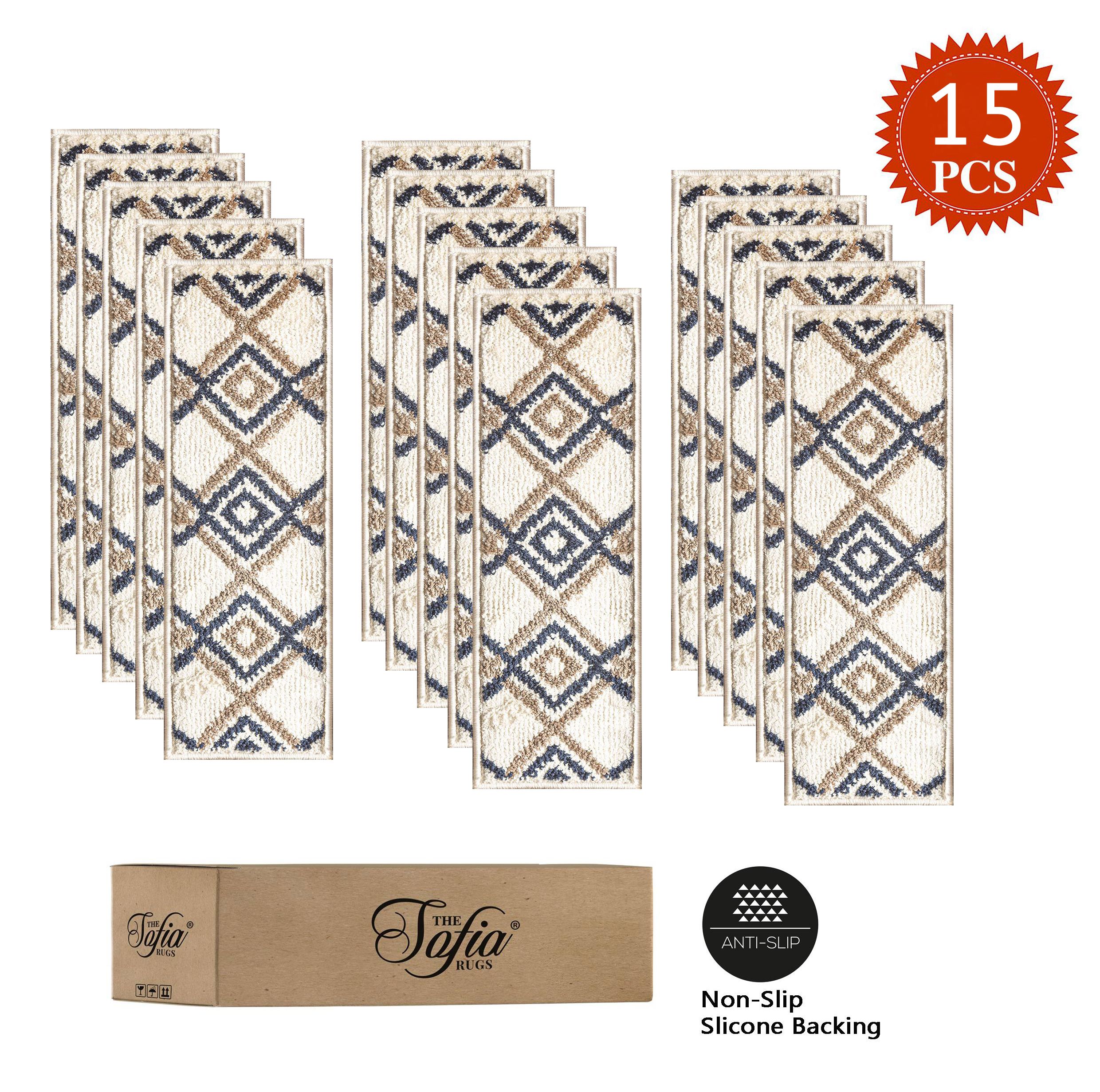 The Sofia Rugs Non-Slip Carpets (Set of 5) for Wood Stairs Shag White  Indoor Geometric Machine Washable Stair Tread Rug in the Rugs department at