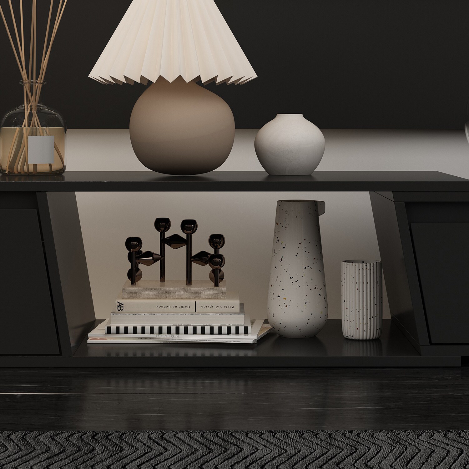FUFU&GAGA Modern/Contemporary Black Tv Cabinet (Accommodates