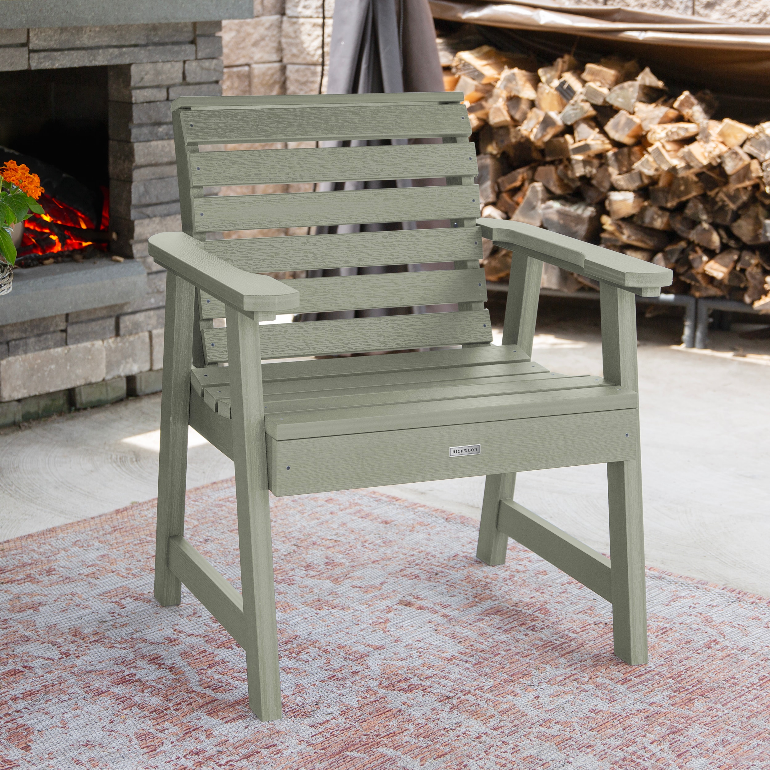 highwood AD-CHGW1-EUC The Weatherly Eucalyptus Poly-lumber Frame Stationary Conversation Chair with Slat Seat