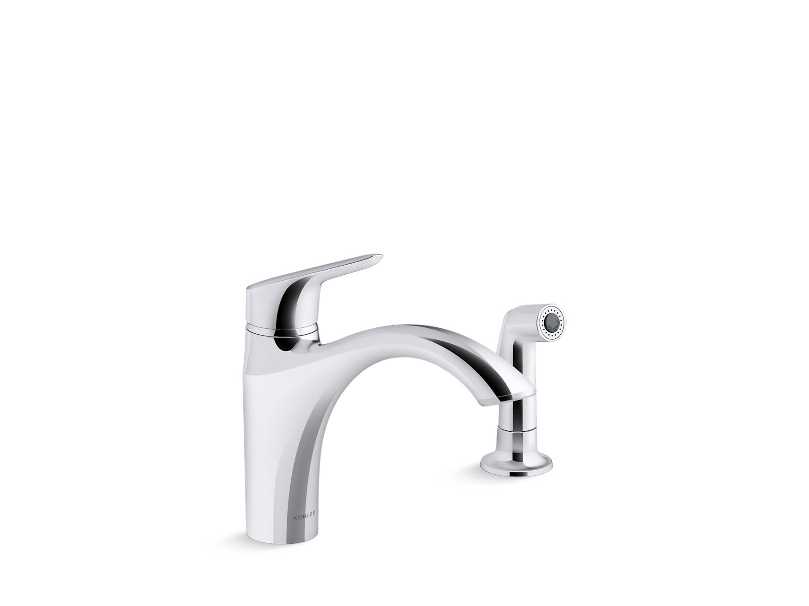 KOHLER 30471-CP Rival 1.5 GPM Deck Mount Mid Arc Kitchen Faucet in Polished Chrome with Lever Handle (Side Spray Included)