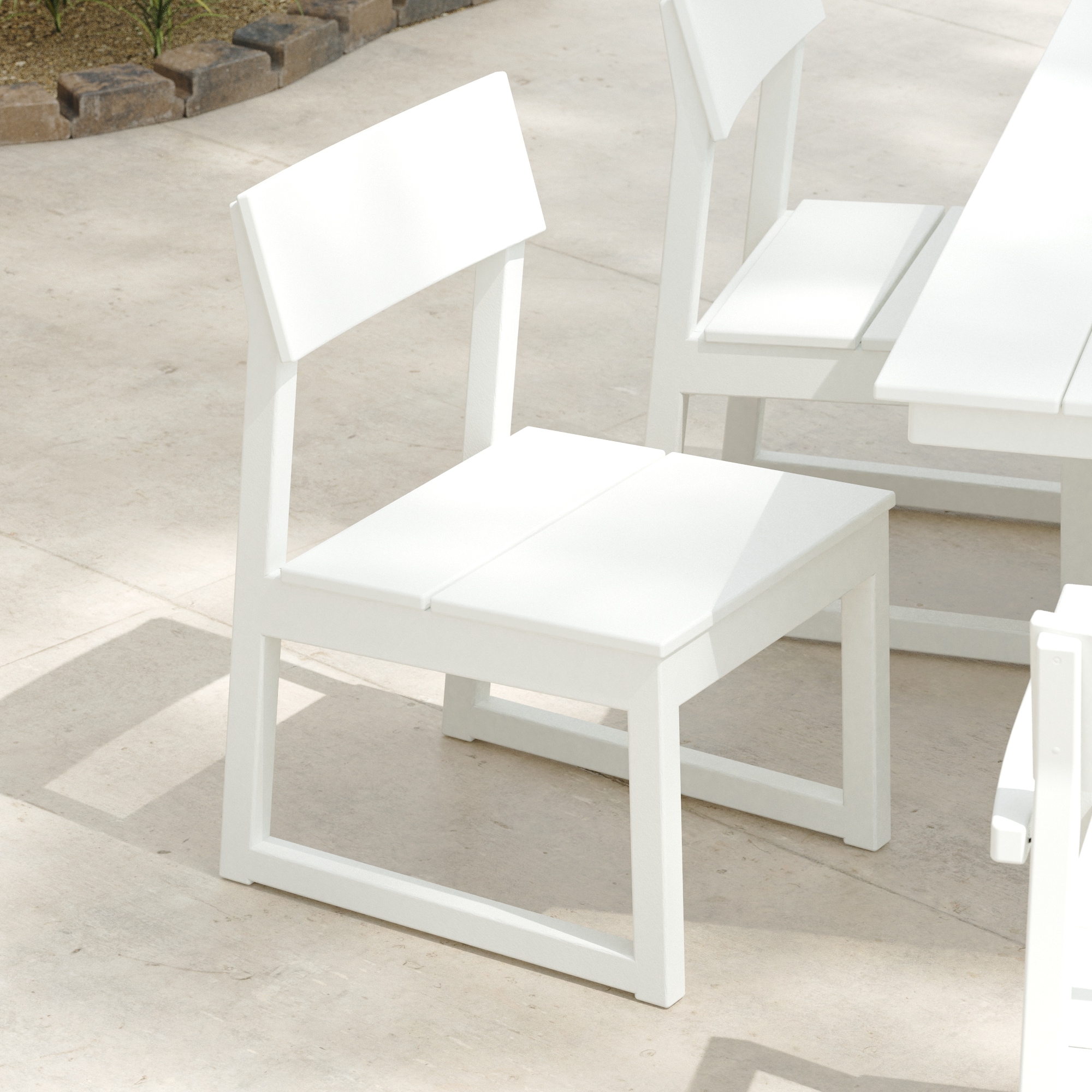POLYWOOD EMD100WH Edge White HDPE Frame Stationary Dining Chair with Slat Seat