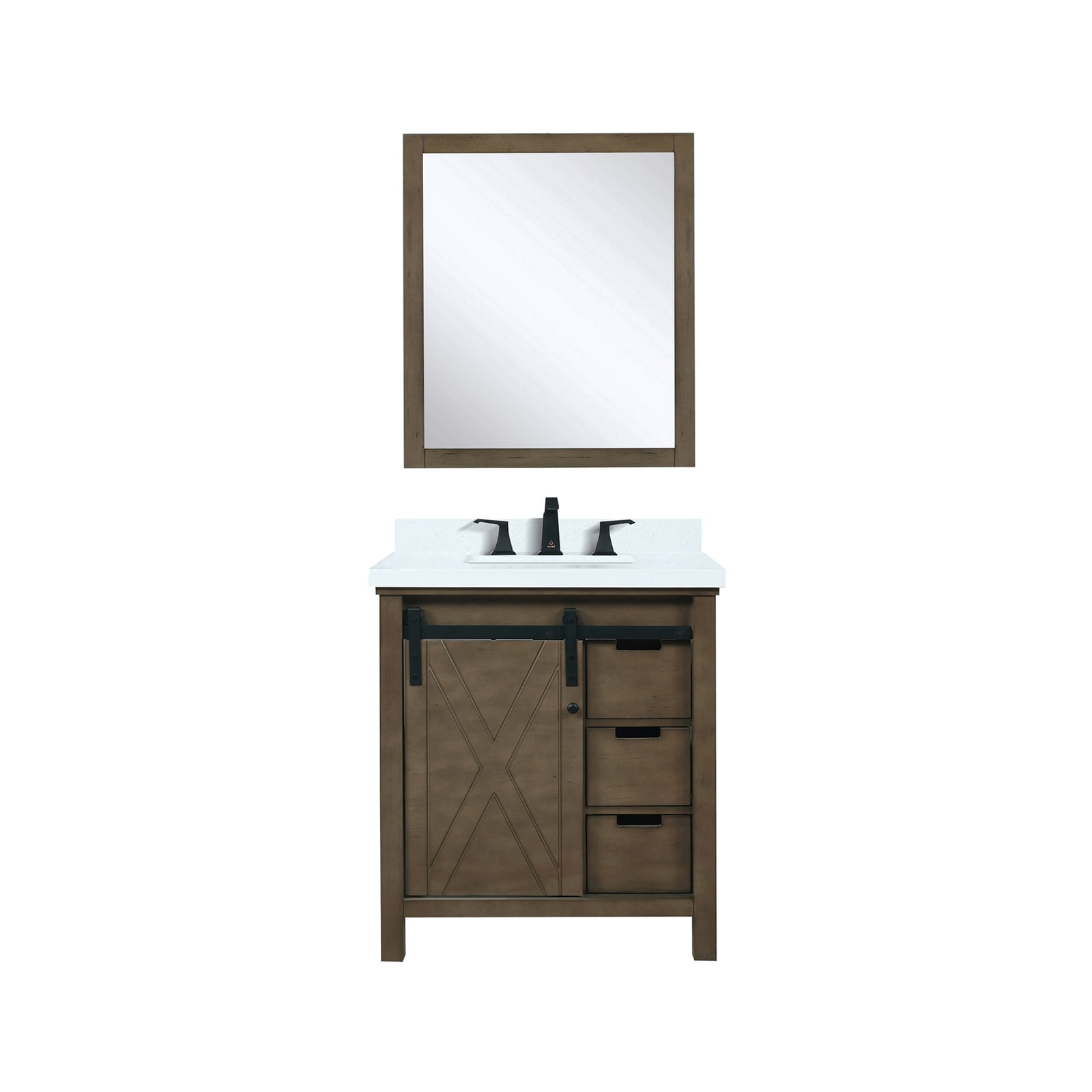 Lexora LVM30SK311 Marsyas 30-in Rustic Brown Undermount Single Sink Bathroom Vanity with White Cultured Marble Top (Mirror and Faucet Included)