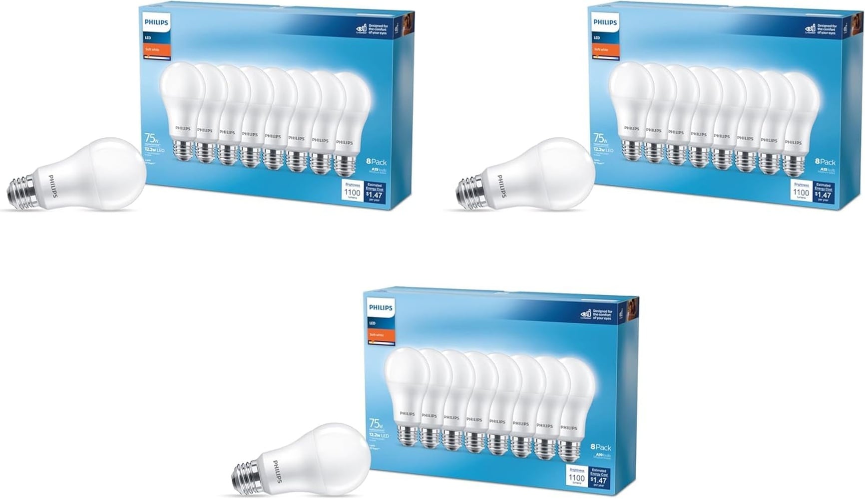 Philips  LED 75W A19 Soft White Light Bulbs - 24-Pack Energy-Efficient 1100 Lumen