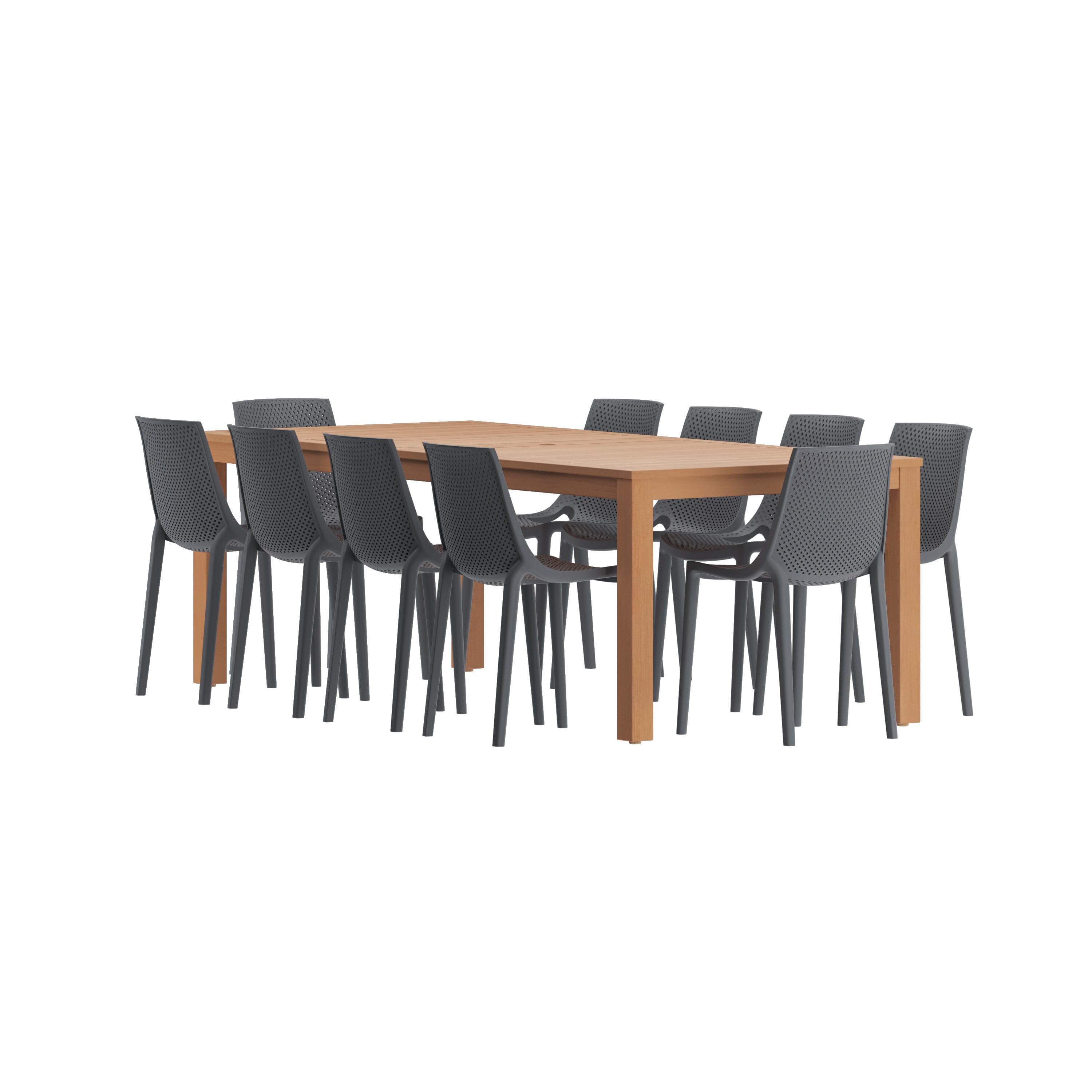 Amazonia ALALOT10VALGR Outdoor 11 -Piece Light Wood Finish Patio Dining Set Wood Rectangle Table with 10 Stackable Stationary Chairs