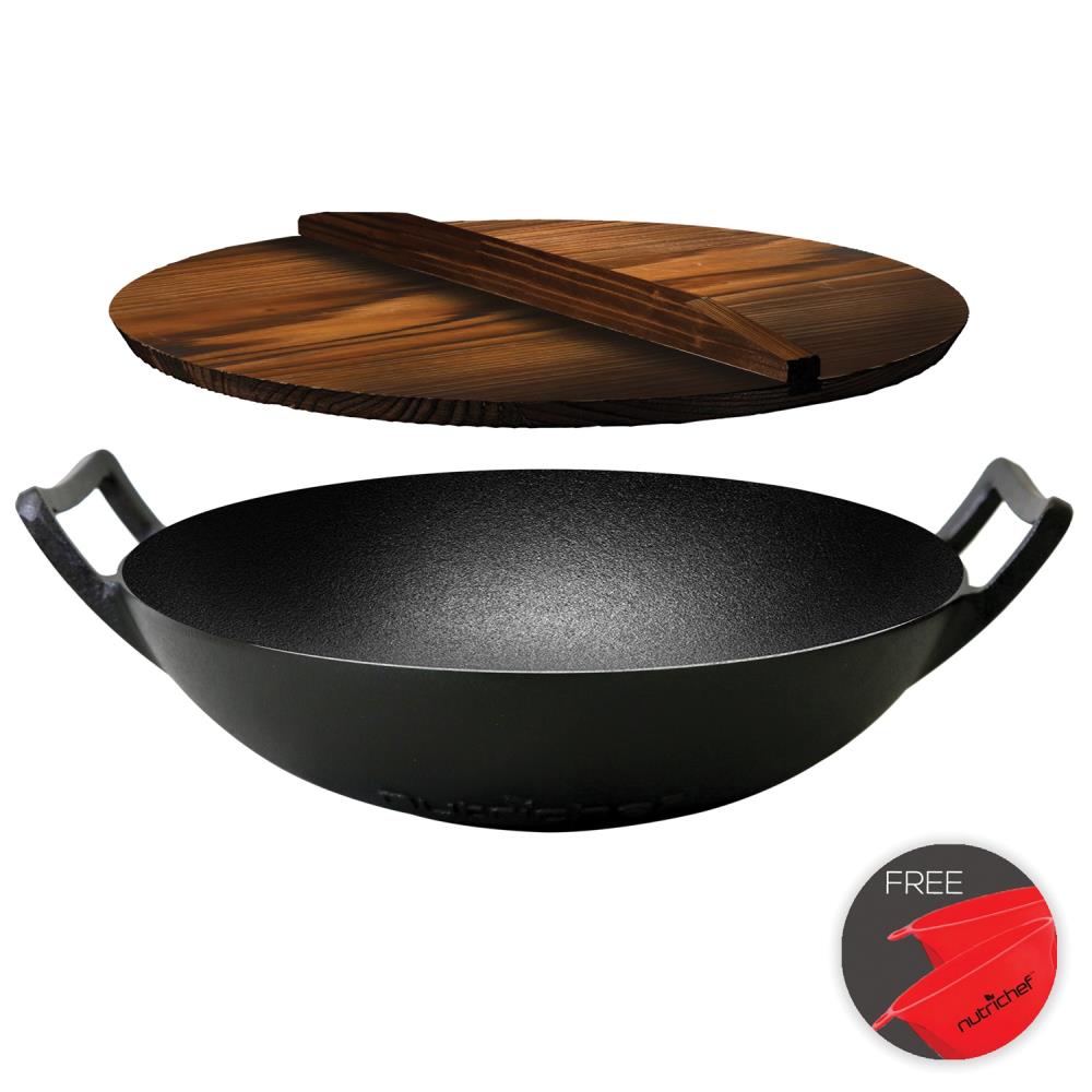NutriChef Nonstick Cast Iron Frying Pan Set, 10 Inch (2 Pack) & 12