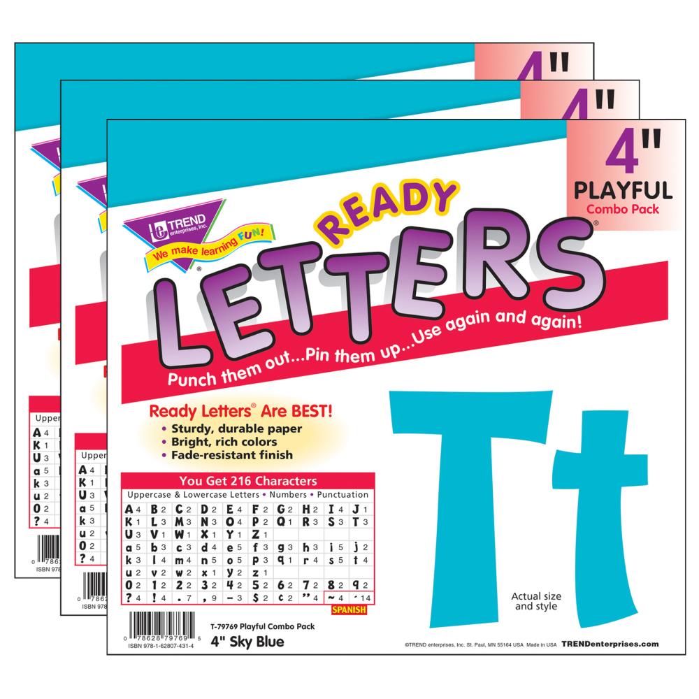 TREND Enterprises Sky Blue, 4-in, Playful Combo Ready Letters, 3 Packs ...