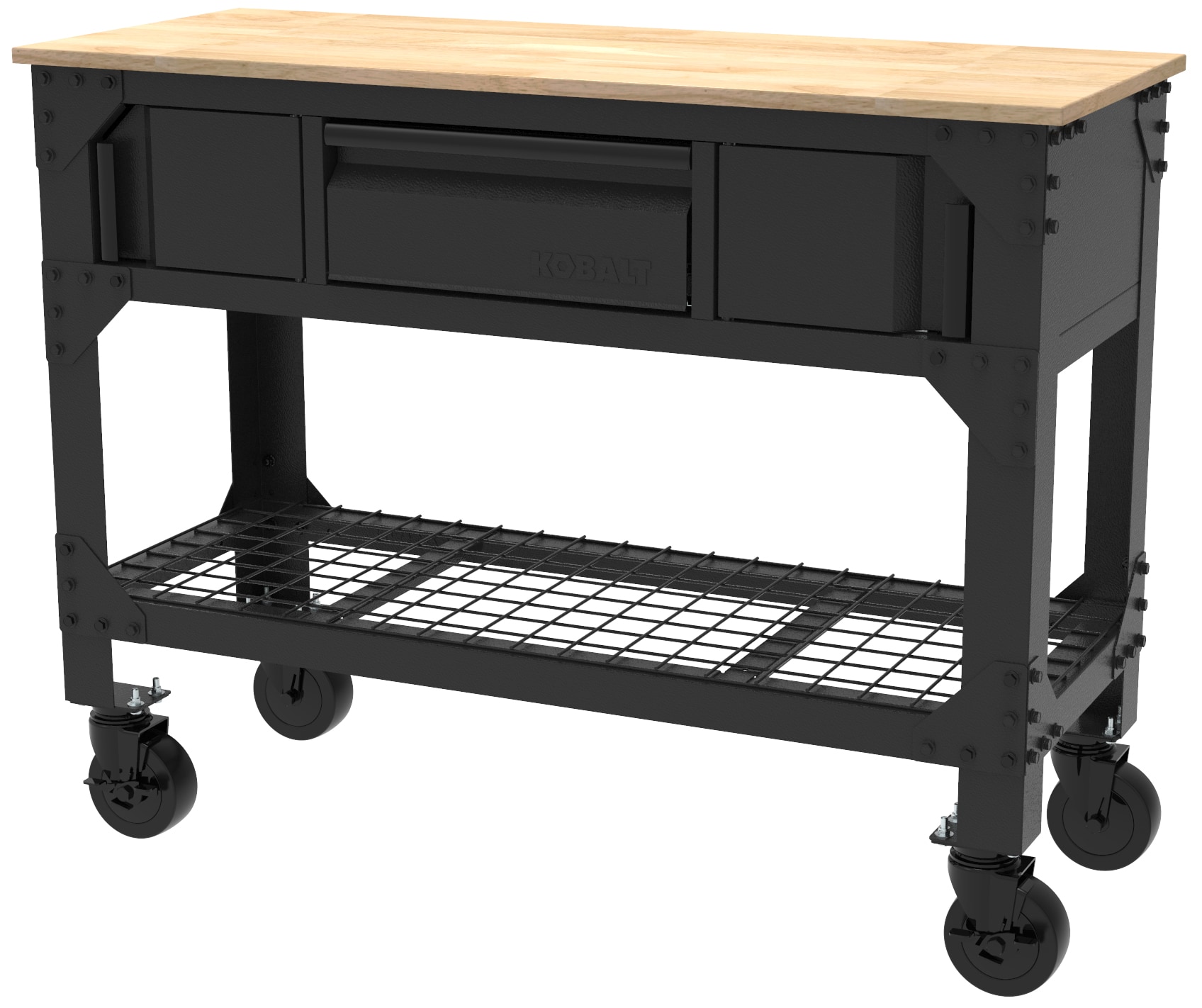 48-in L x 37-in H 1-Drawer Rolling Black Wood Portable Work Bench | - Kobalt 410-042-0131