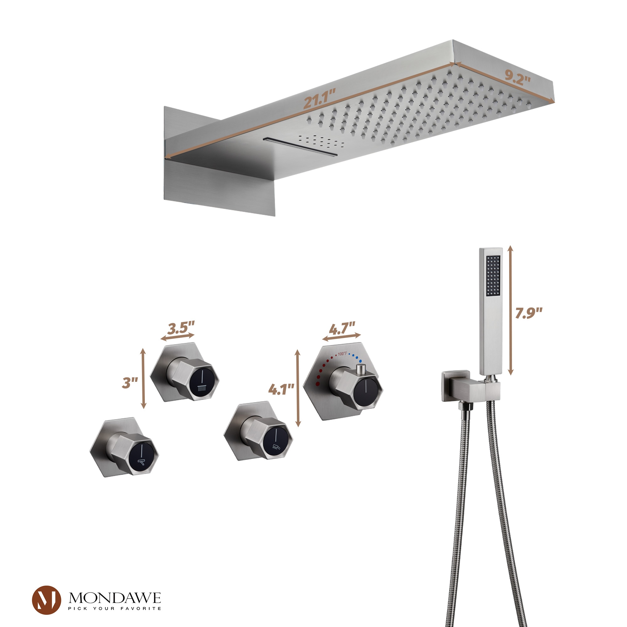 LUCKY ONE MD6086-BN Showerhead-Bar-Panels - View #9