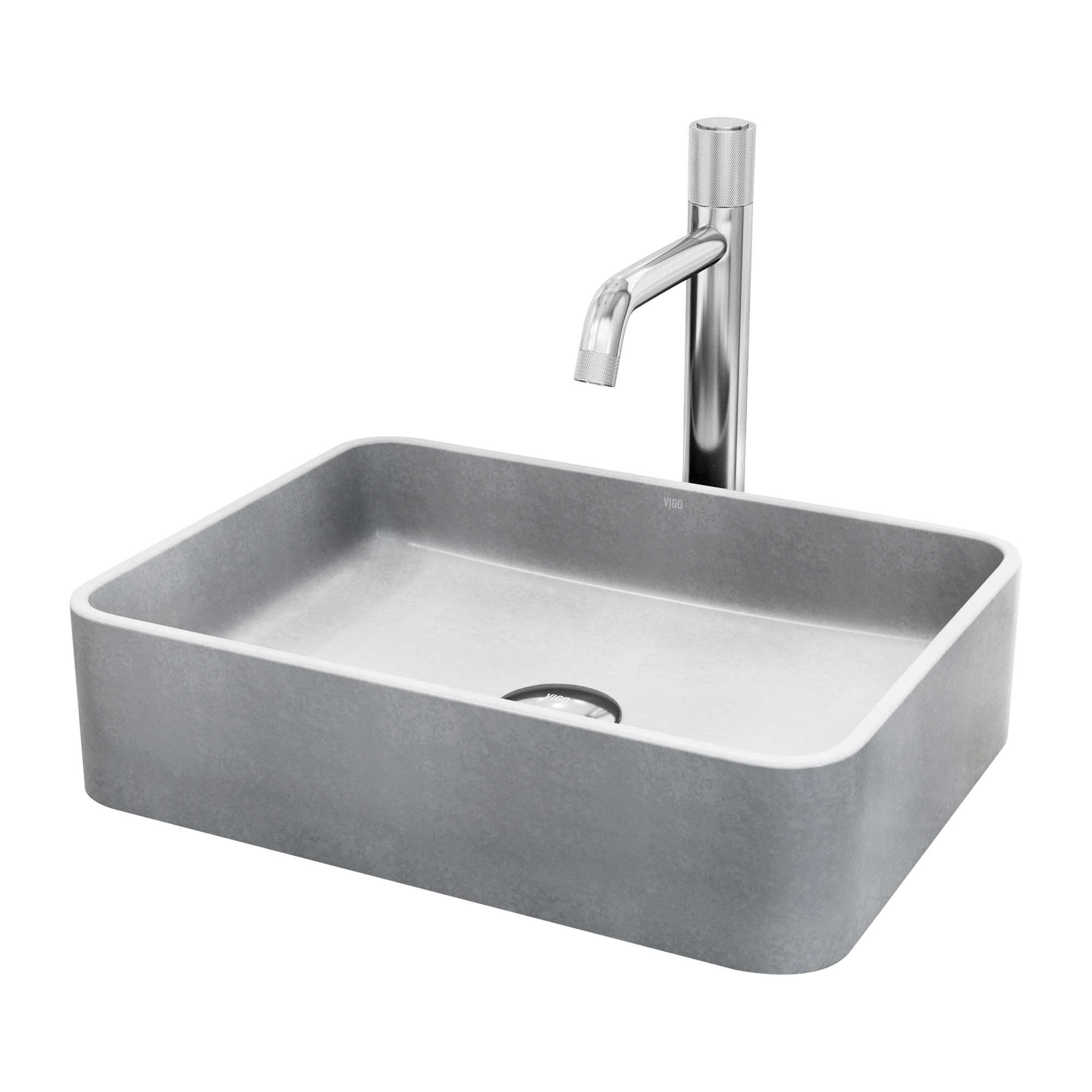 VIGO VGT2075 Concreto Stone Concrete 16 Vessel Rectangular Modern White Bathroom Sink with Faucet Included with Drain Included