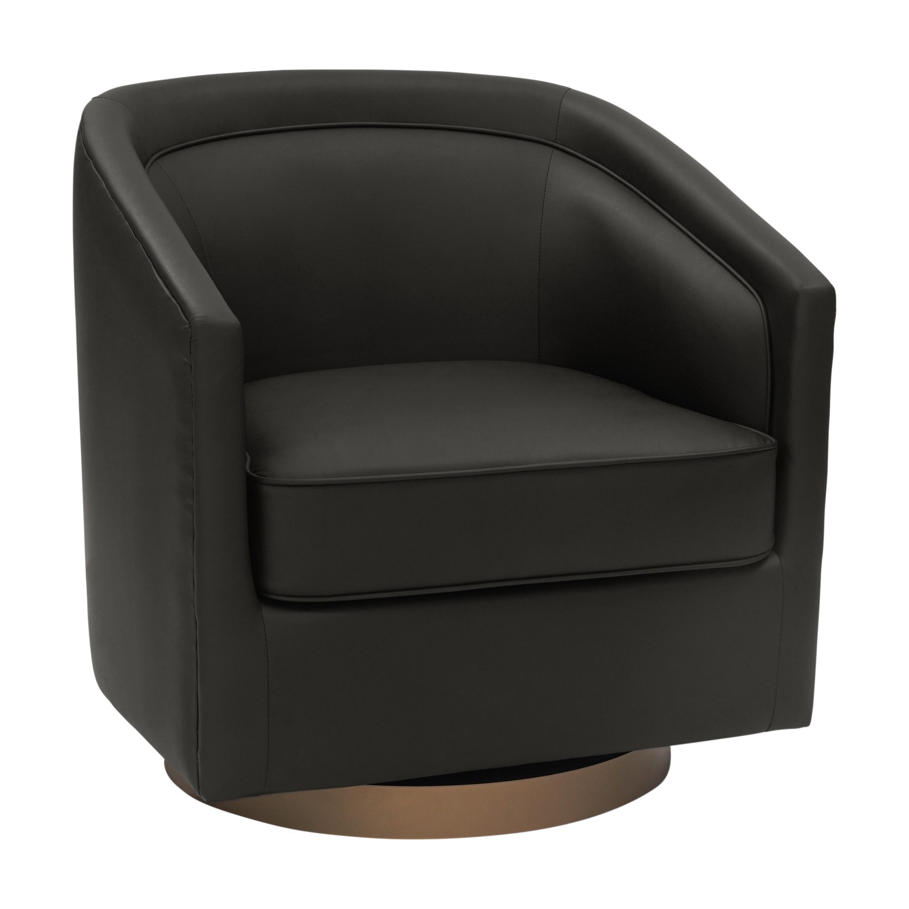 Flash Furniture Dean Club Style Commercial Barrel Accent Armchair with 360 Degree Swivel Metal Base and Sloped Armrests in Black LeatherSoft Upholstery