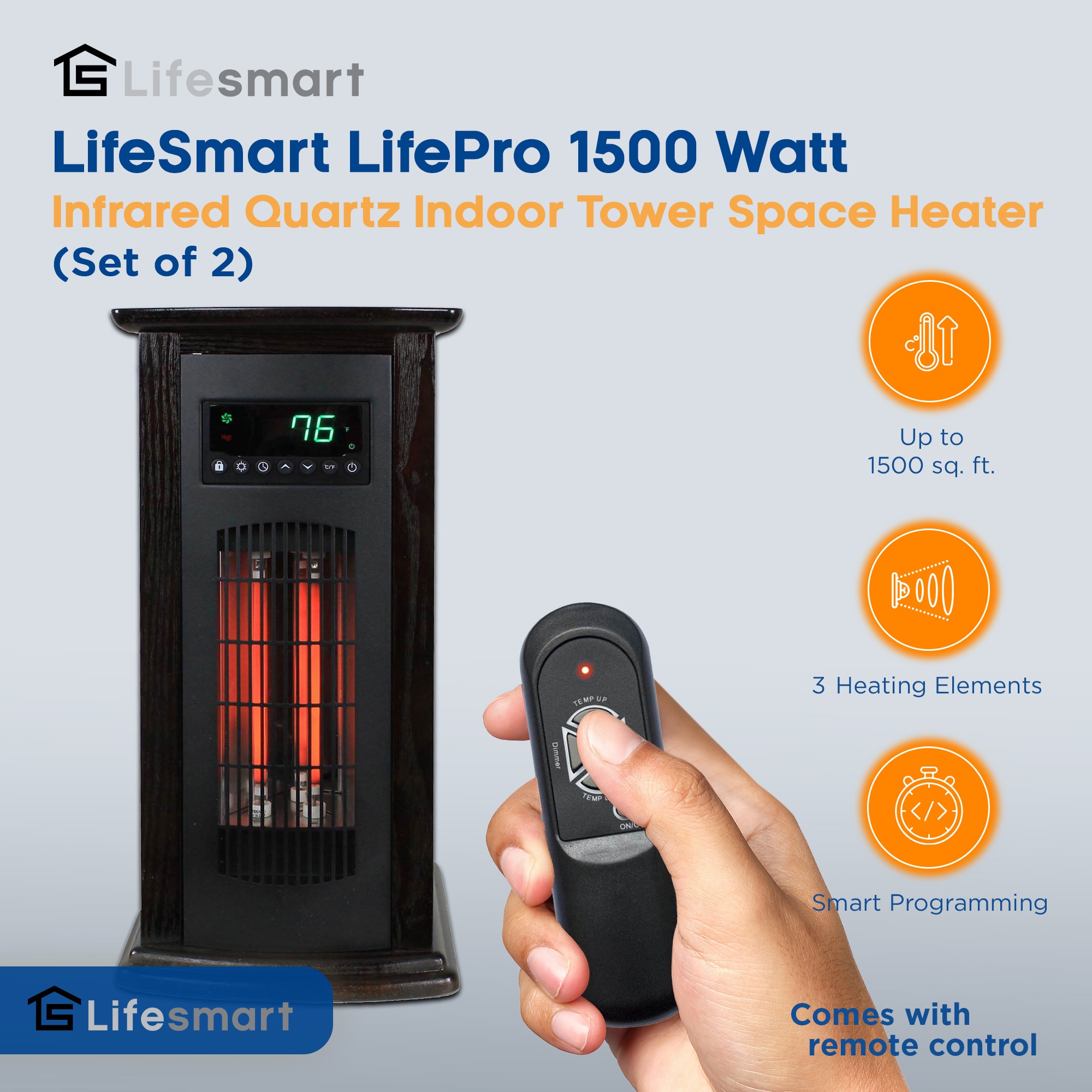 Lifesmart Up to 1500-Watt Infrared Quartz Tower Indoor Electric Space Heater with Thermostat and Remote Included 56531 Sansujyuku sansujyuku.com