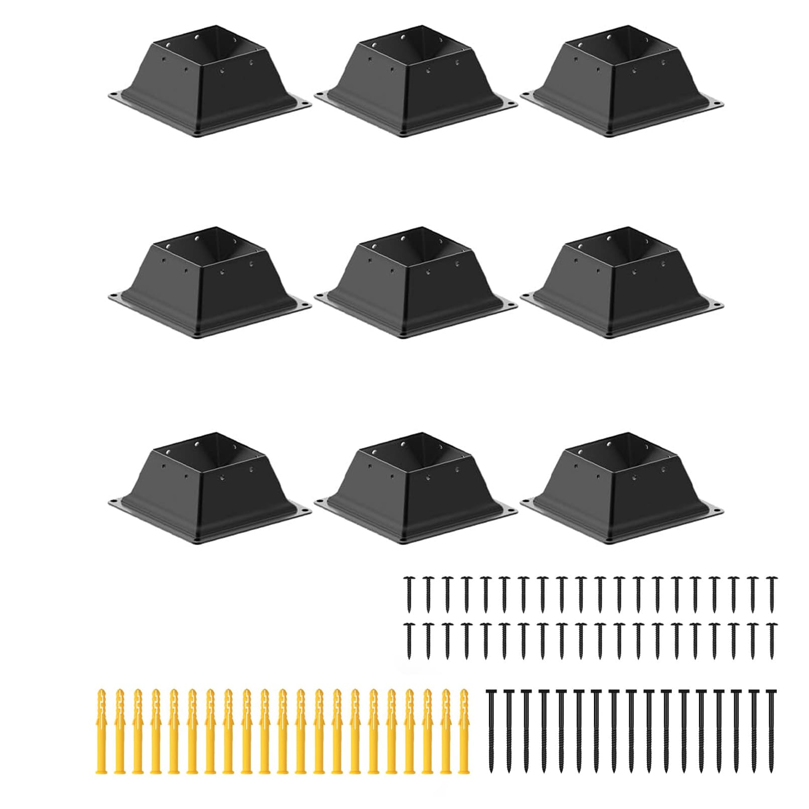 Etokfoks  Steel 4x4 Post Base Powder Coated Black Heavy Duty Cap Base Cap 10 Pack for Wood Deck Fence Handrail