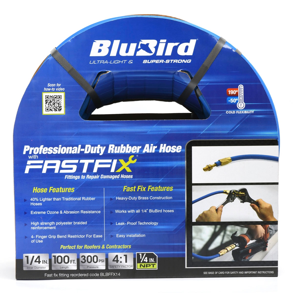 BluBird BB14100-FX 1/4-in x 100-ft Premium Rubber Air Hose Fastfix Edition