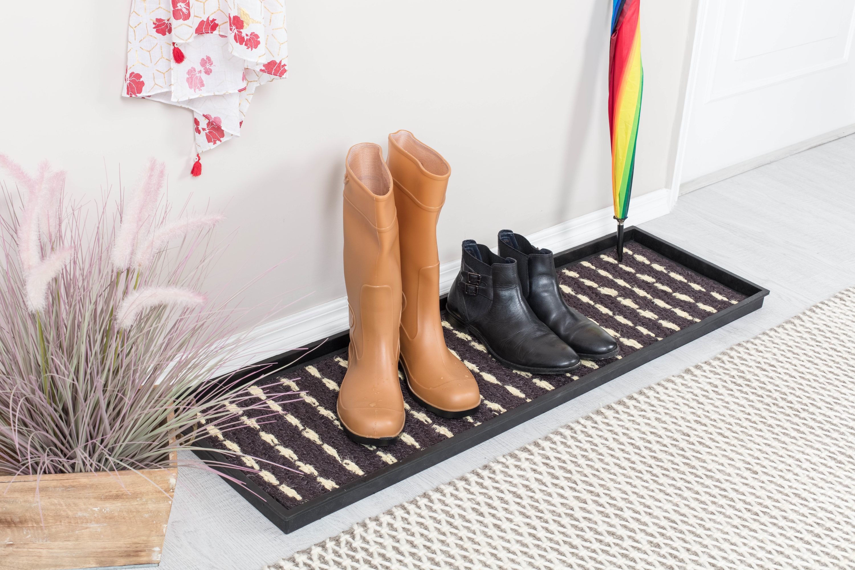 boot tray Home floor Indoor Outdoor Shoe Border Mat Organizer Storage Rug  Black