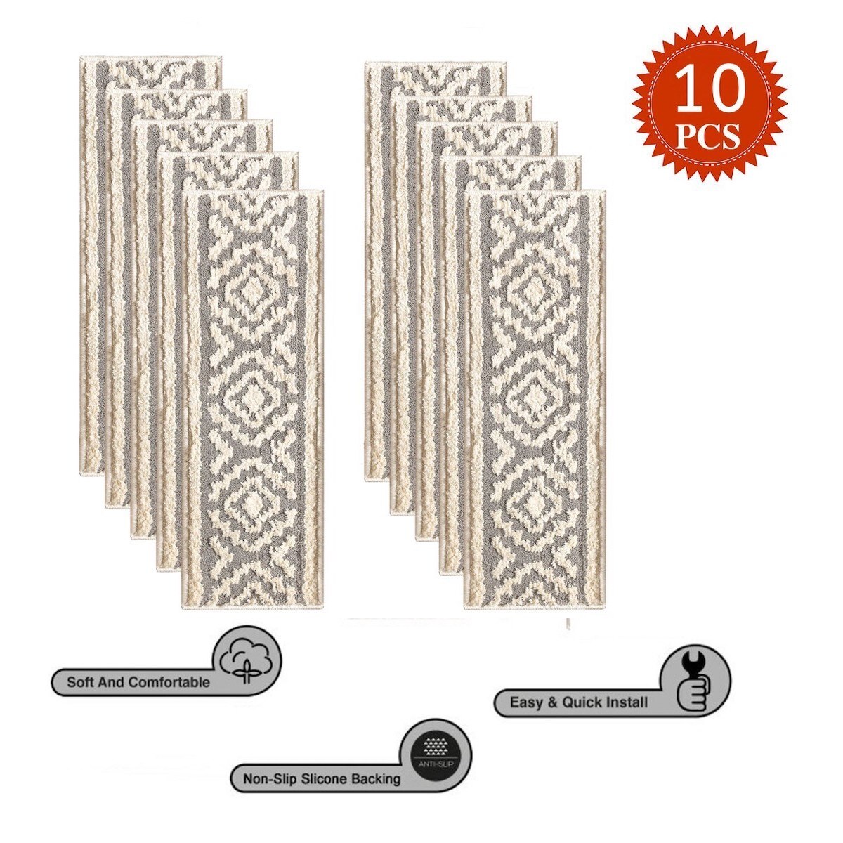 The Sofia Rugs Non-Slip Carpets (Set of 10) Machine Washable Shag White  Indoor Geometric Bohemian/Eclectic Machine Washable Stair Tread Rug in the  Rugs department at
