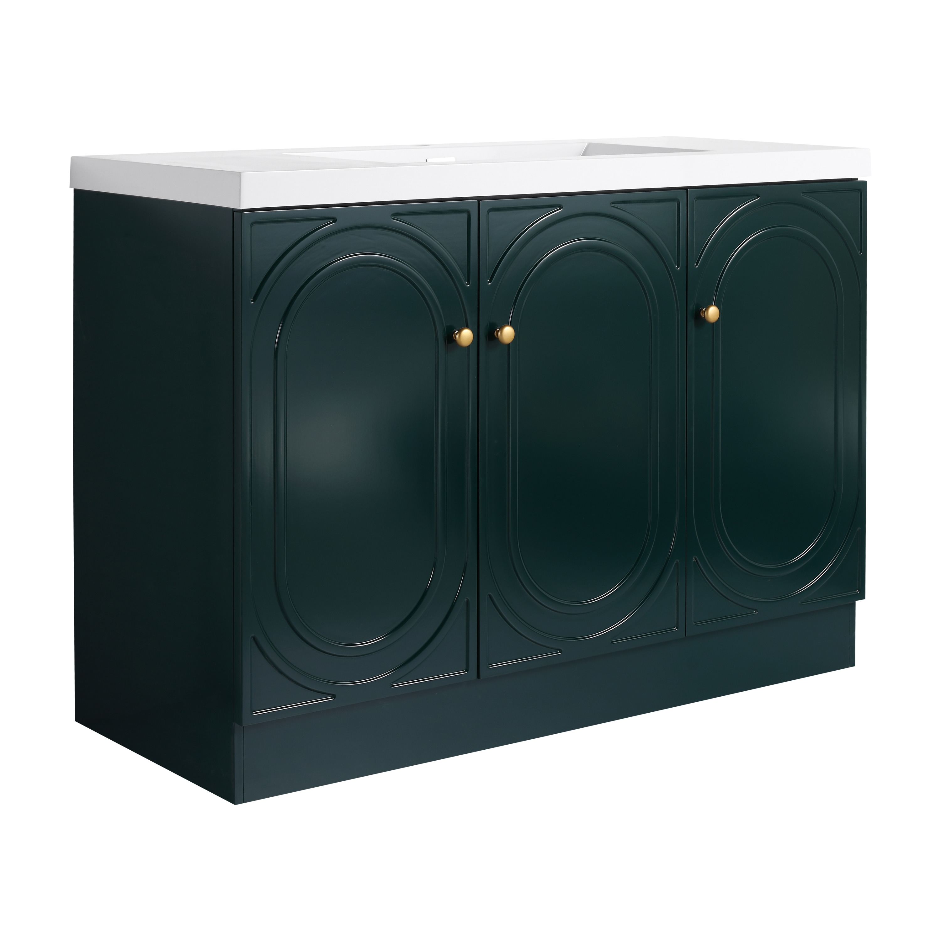 Tahanbath 48 Inches Freestanding Bathroom Vanity White Resin Sink and 3 Soft-Close Cabinet Doors KD-Packing