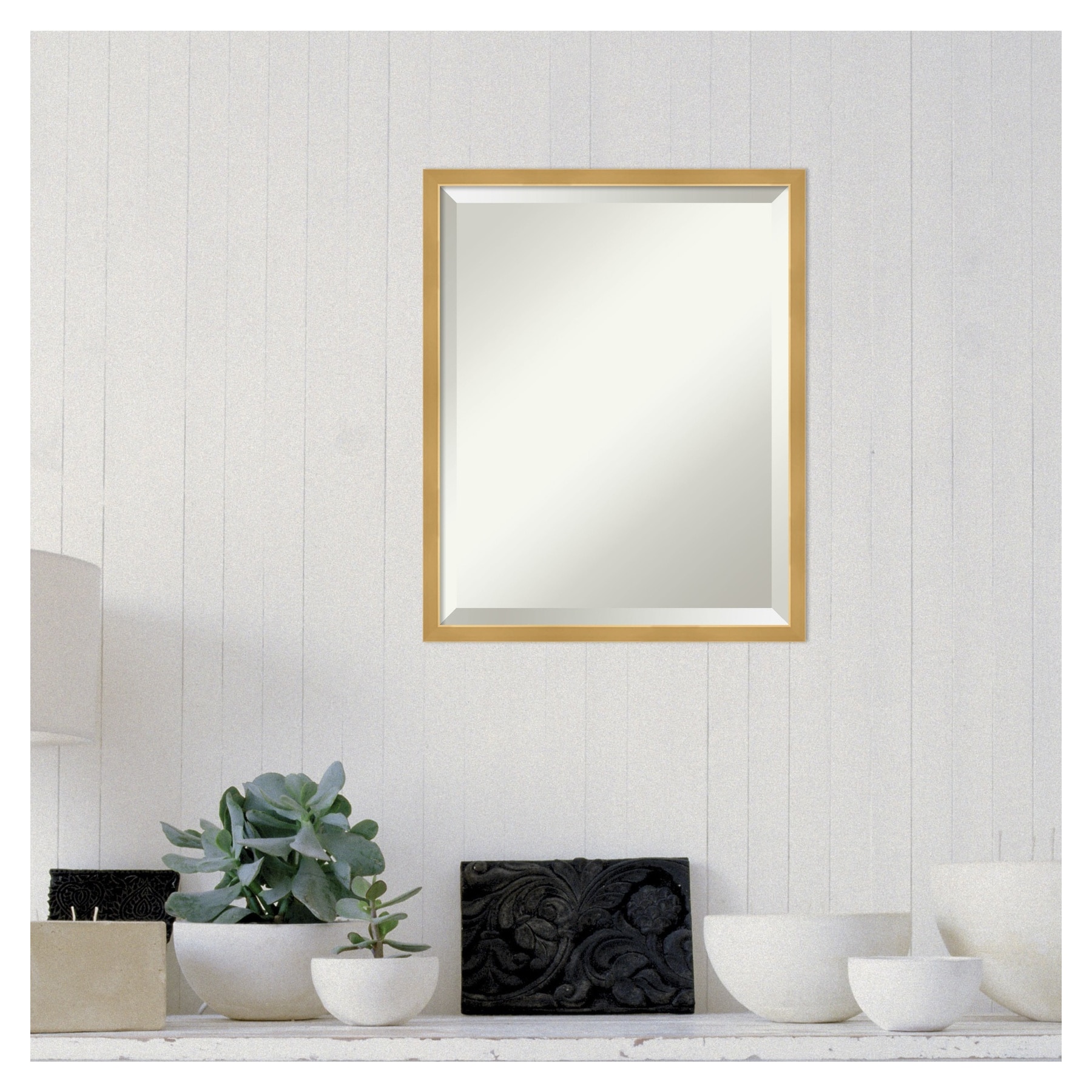 Polished Gold Rectangular Wood Wall Mirror 21 x 17 Inches