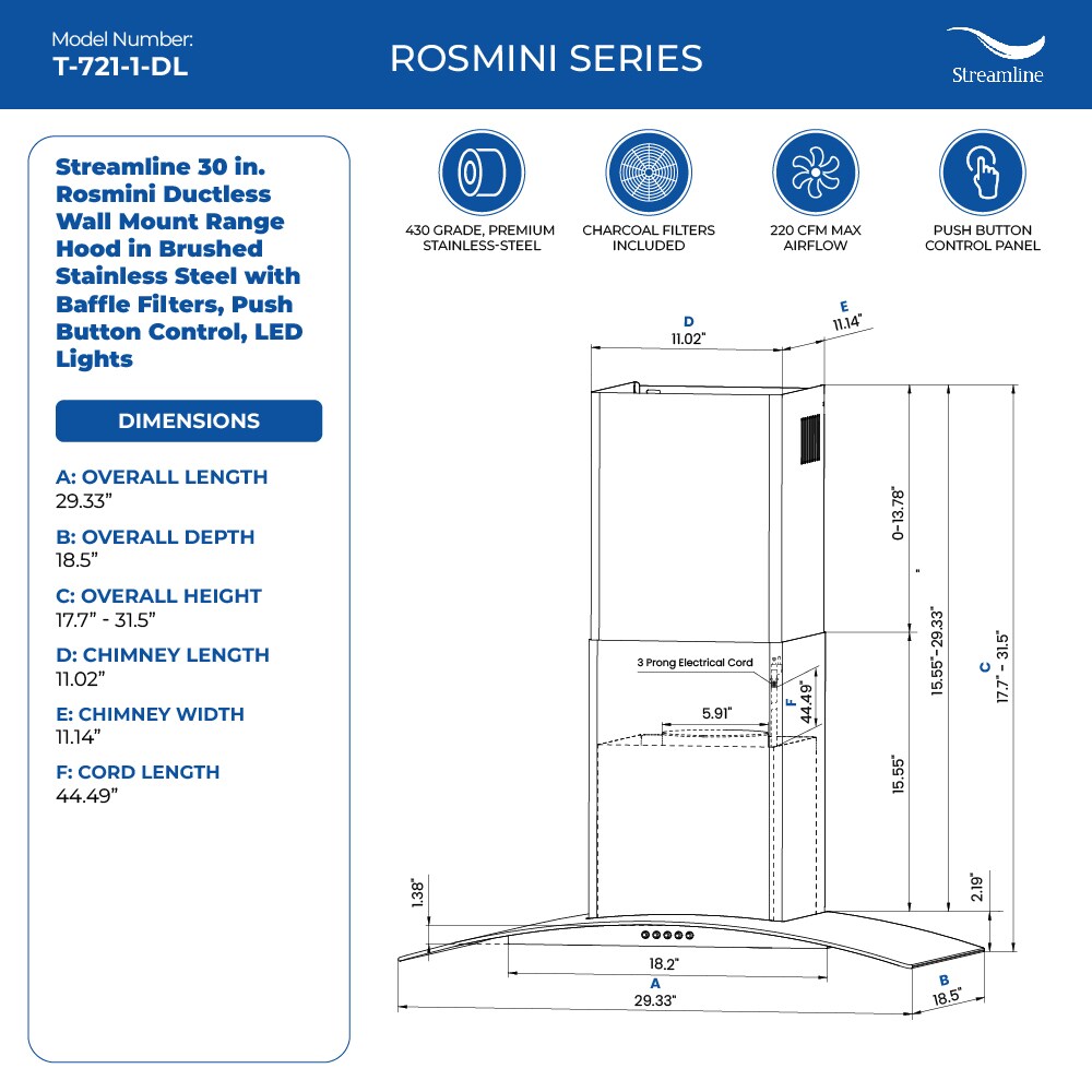 Streamline T-721-1-DL Wall-Mounted-Range-Hoods - View #9