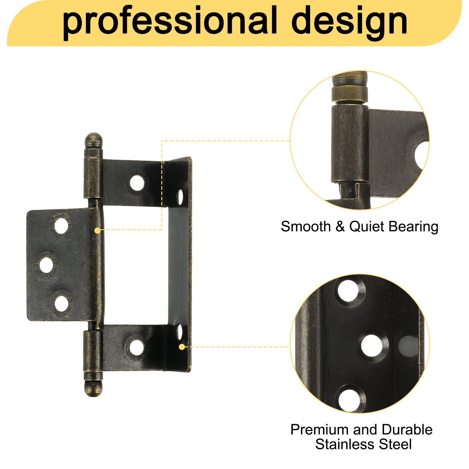 Unique Bargains 4pcs Cabinet Hinges Full Inset 3.4x0.9Inch Partial Wrap ...