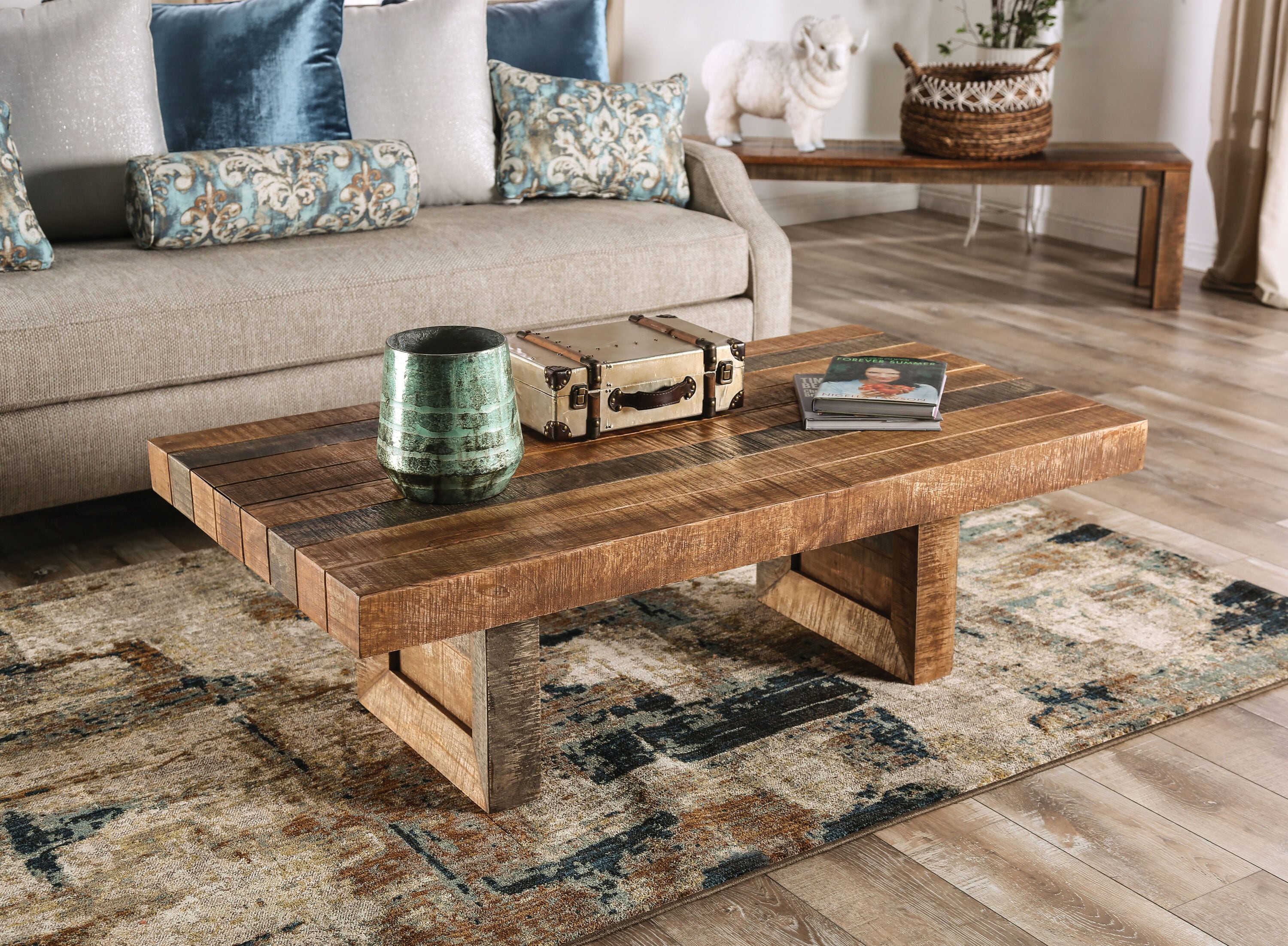 Furniture of America IDF-51028 Killore Natural Mango Wood Rustic Coffee Table