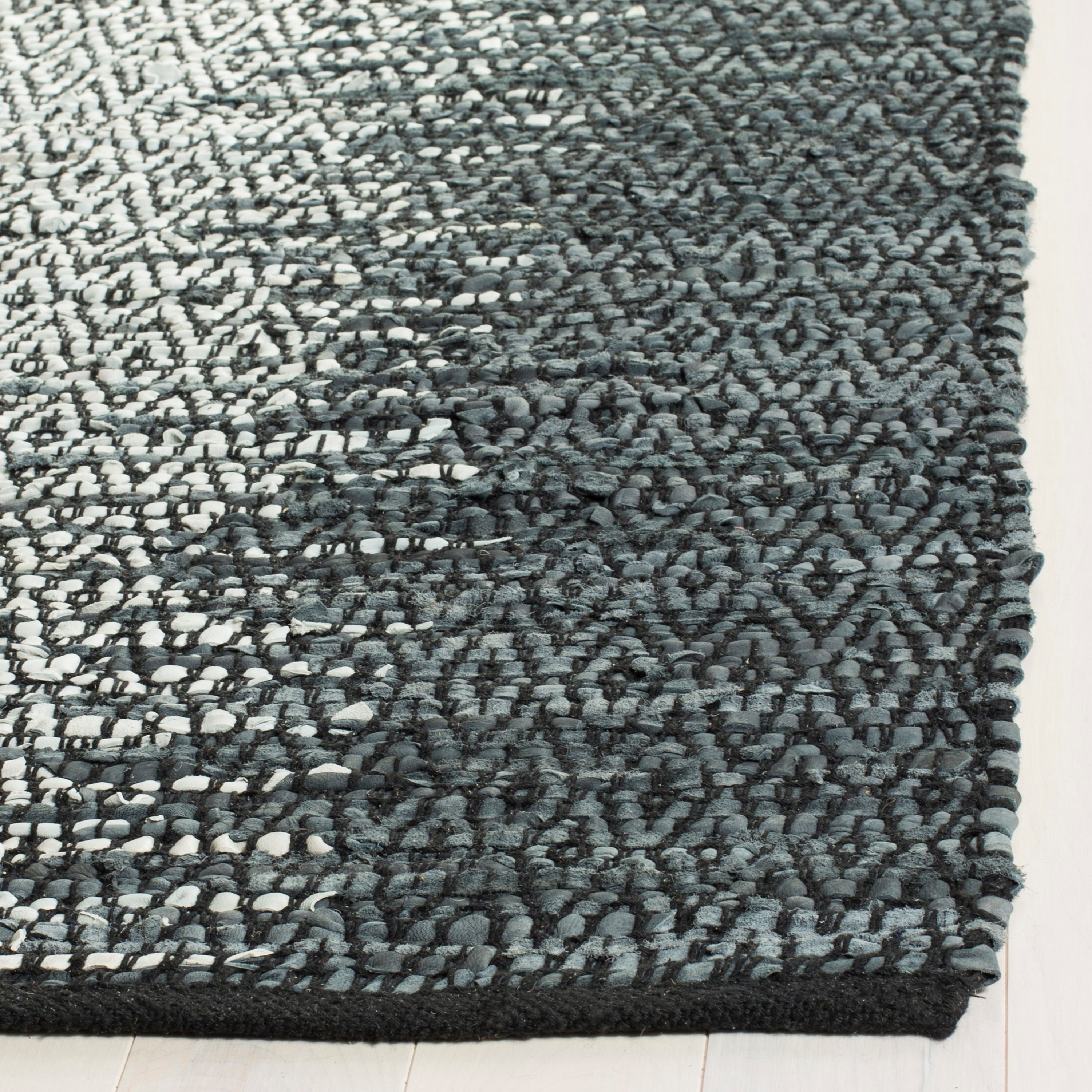 Gray and Cream Handmade Leather Flat Woven Area Rug