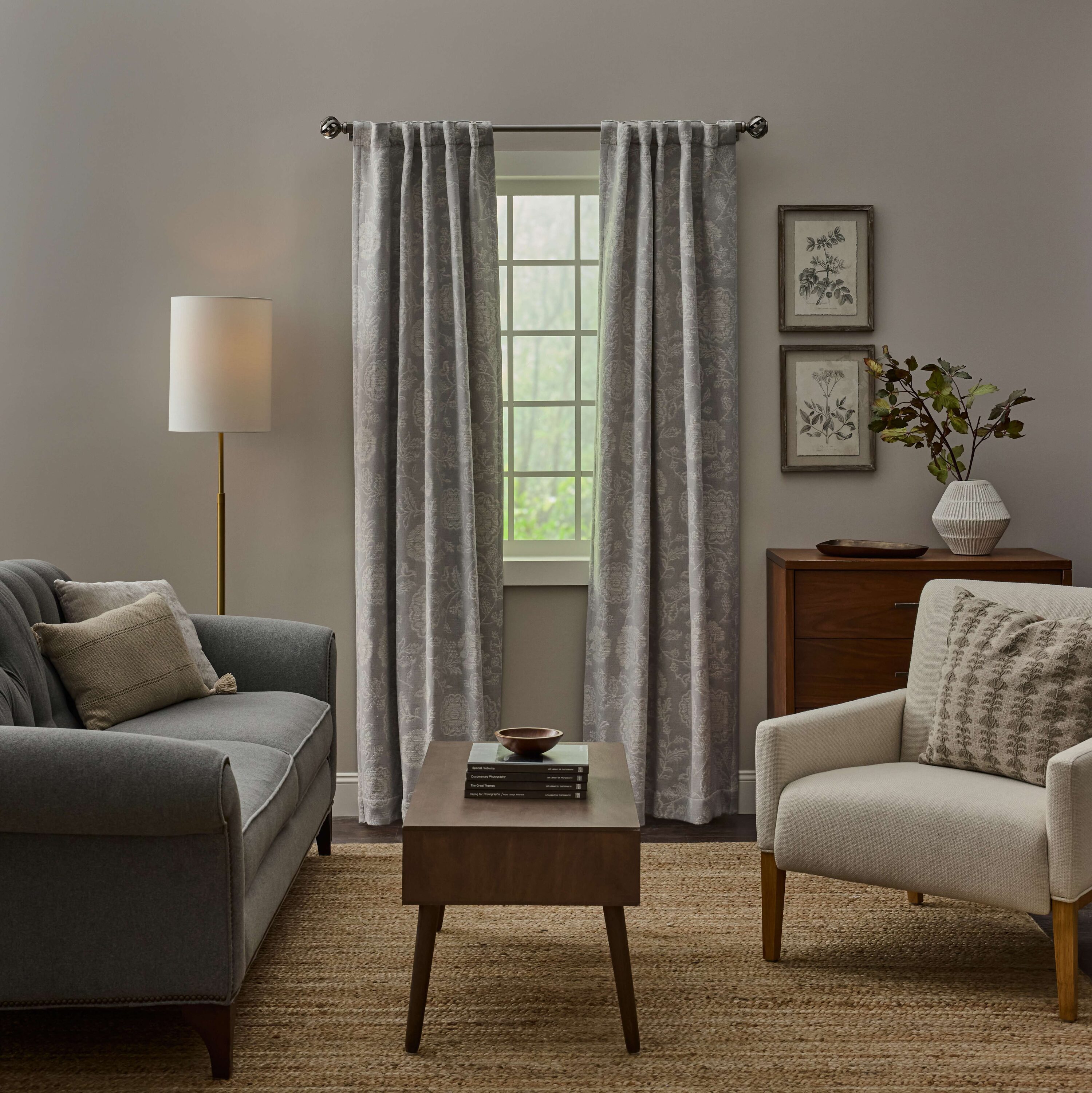 allen + roth 36025 84-in Warm Gray Floral Room darkening Interlined Back tab Single curtain panel