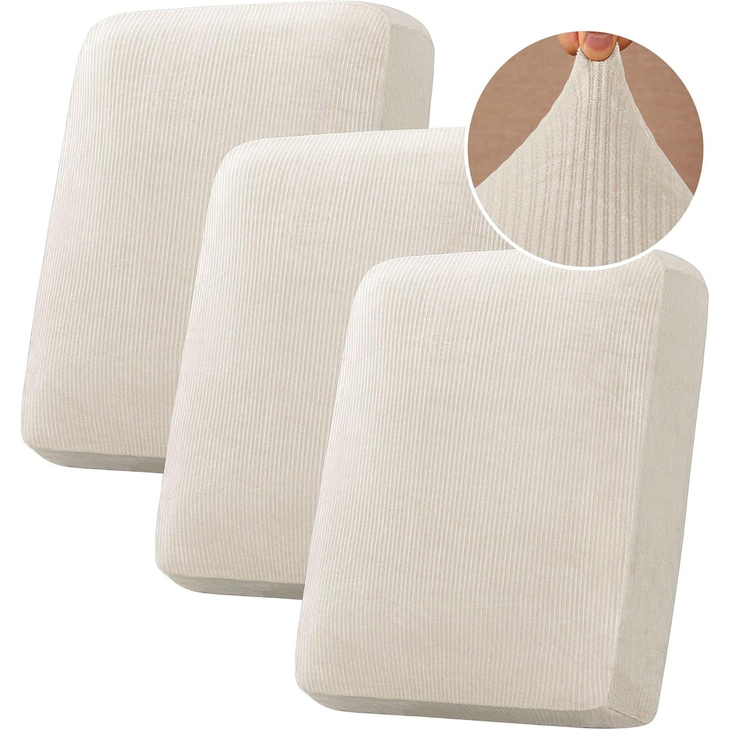 H.Versailtex -  Velvet Stretch Cushion Slipcover Striped Ivory Fits 196295 x 216305 x 210