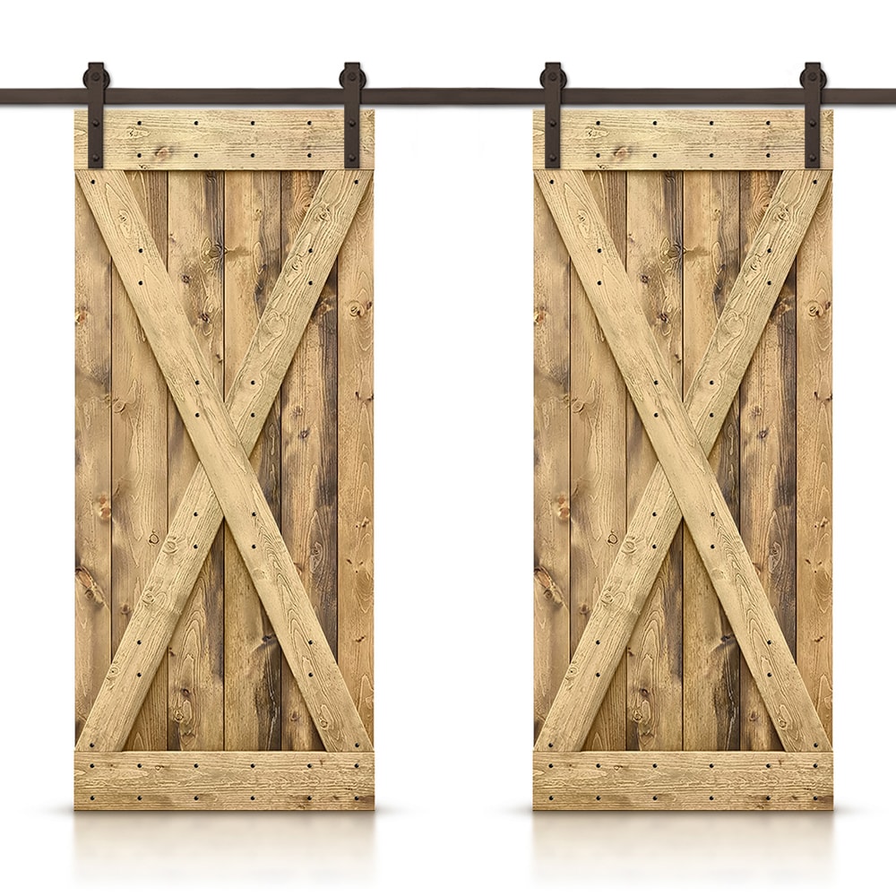 CALHOME CN+(2)SAB-96+X46S 92-in x 84-in Weather Oak Stained Wood Solid core Double Barn Door (Hardware Included)