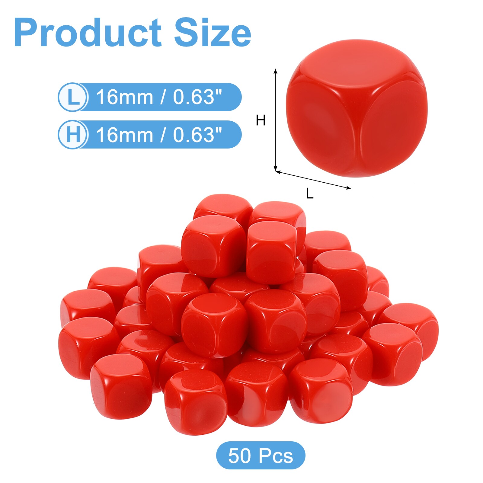Unique Bargains 50pcs Rounded Blank Six Sided Dice 16mm/0.6Inch Acrylic ...
