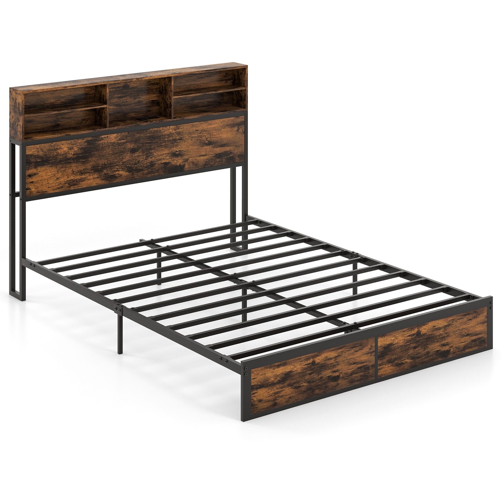 Volenca Industrial Metal Platform Bed Frame with Storage Charging ...
