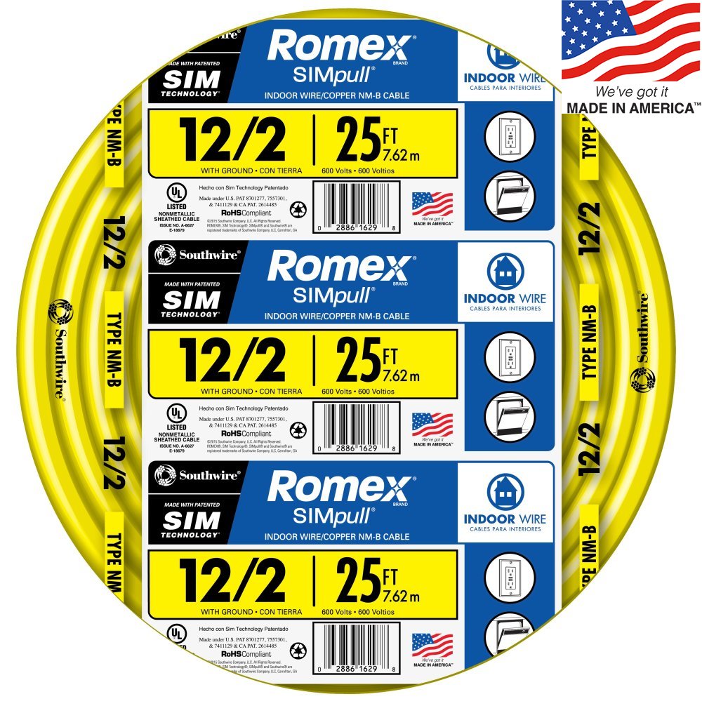 Southwire 12/2 ROMEX SIMPULL Electrical Wire 25ft Yellow 28828221 for sale online 