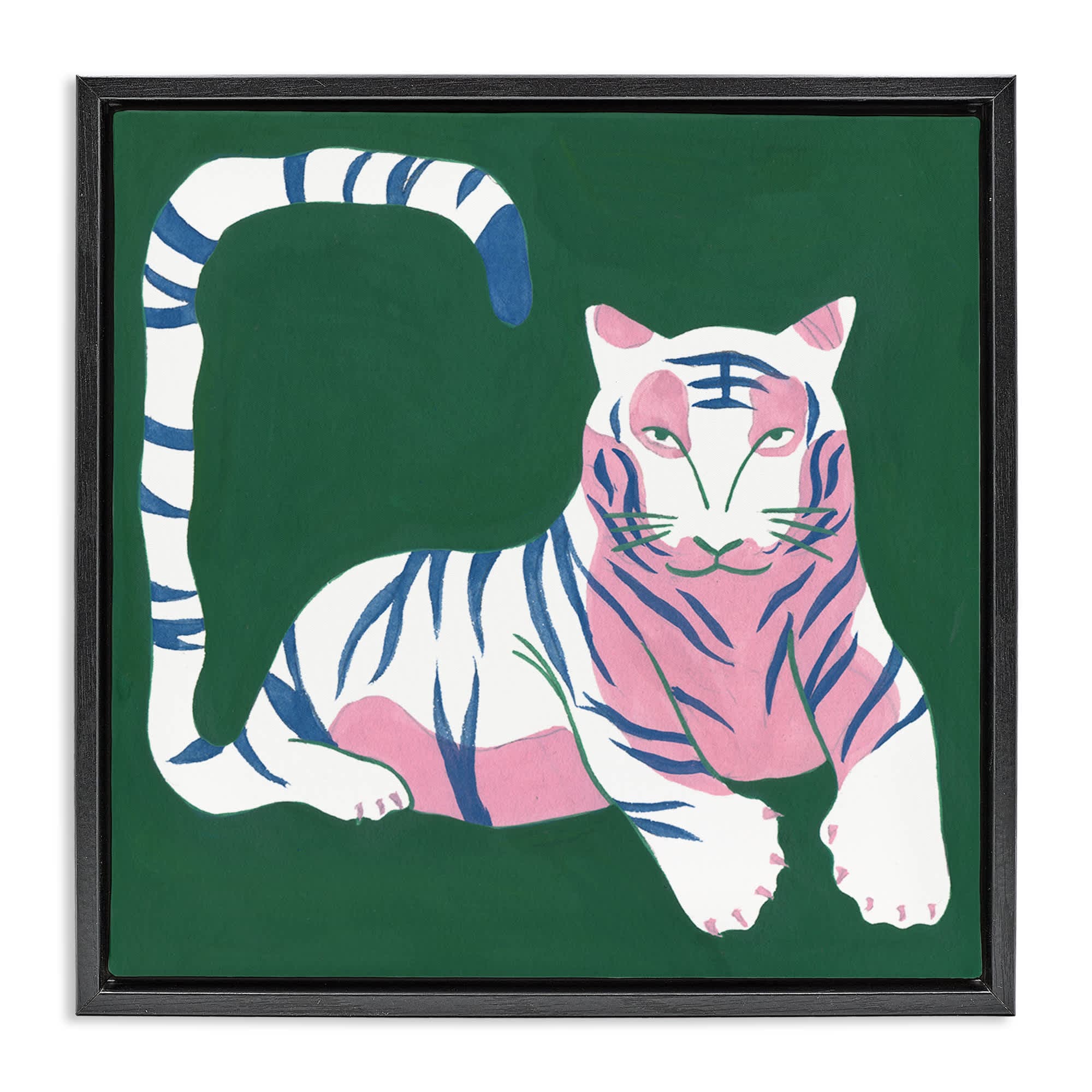 Stupell Industries BS-365-FFB-17X17 Modern Tiger with Curved Tail Black Framed Floater Canvas Wall Art By Melissa Wang 18 x 18