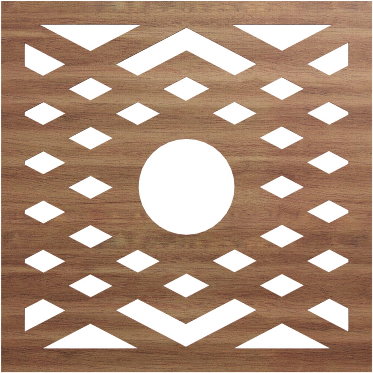 Ekena Millwork CMWP30X30X0250CHWA Chevron Fretwork Pierced 30-in W x 30-in L Architectural Walnut Wood Whole Ceiling Medallion
