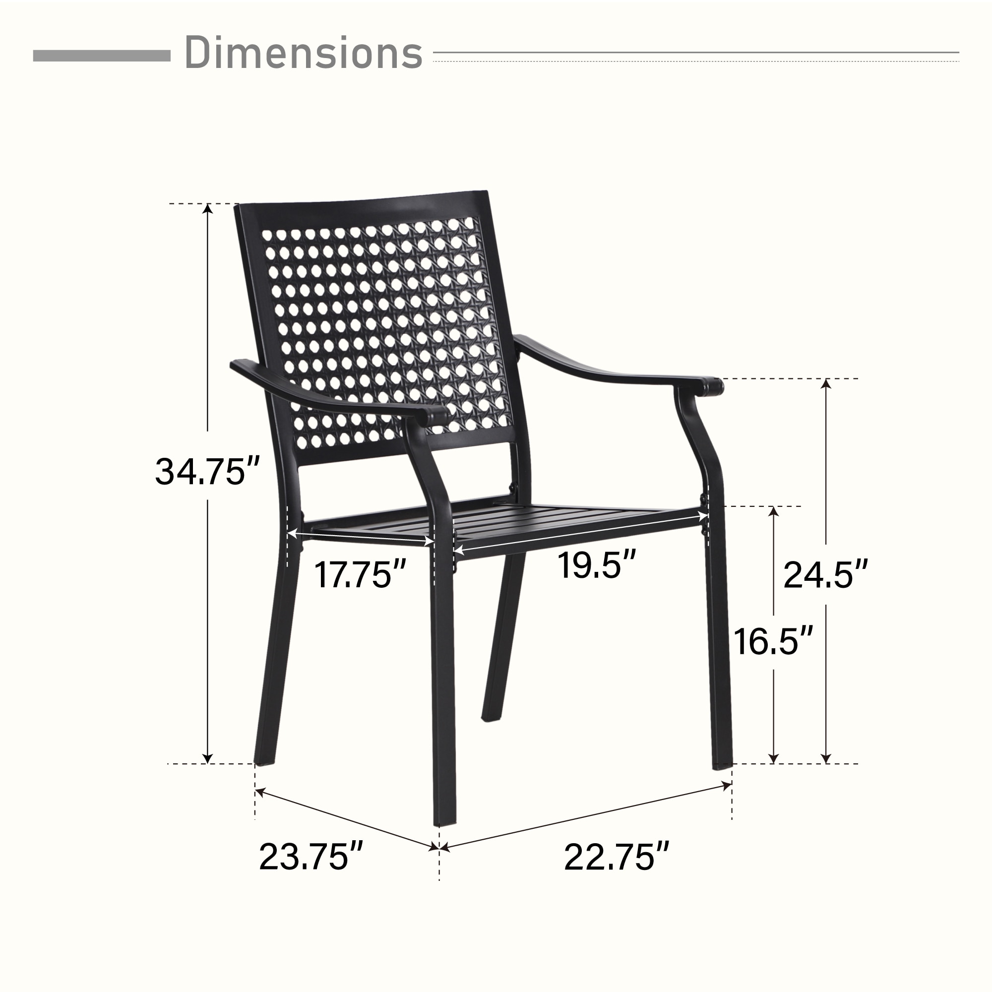 Black Steel Stackable Arm Dining Chairs (Set of 2)