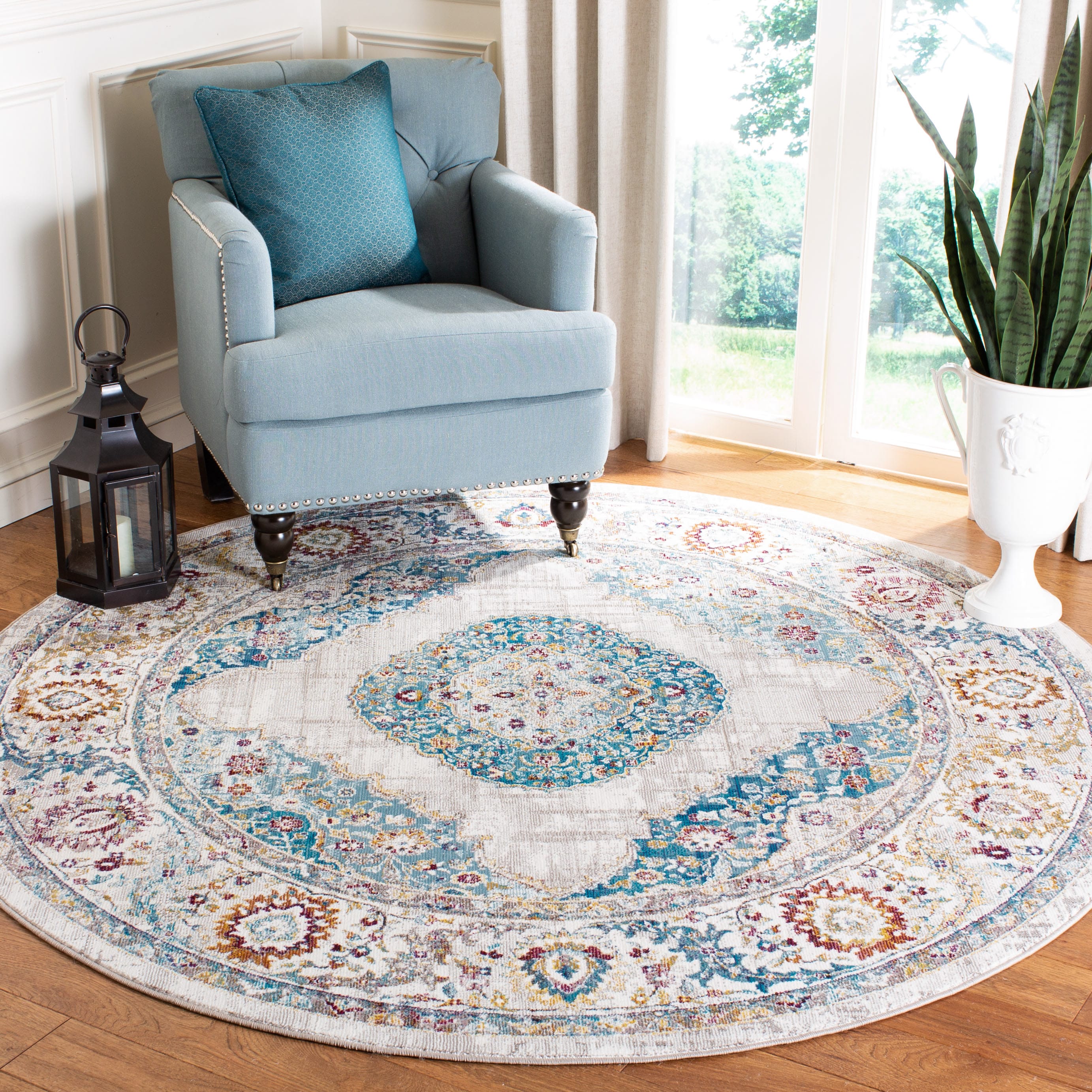 Safavieh ARA116A-6R Aria Botich 6 x 6 (ft) Loomed Polypropylene Blue/Ivory Round Indoor Distressed/Overdyed Vintage Area rug