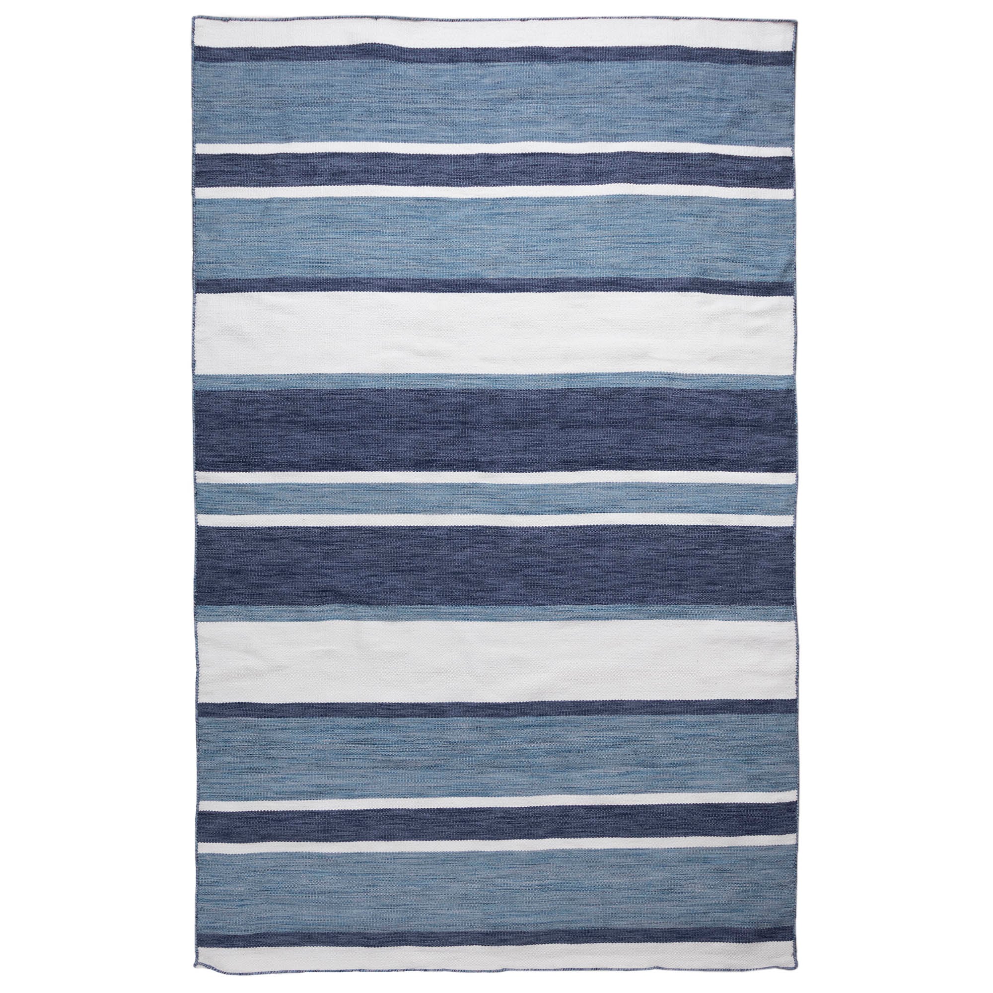 Navy and White Synthetic Flat Woven Reversible 5' x 7' Rug