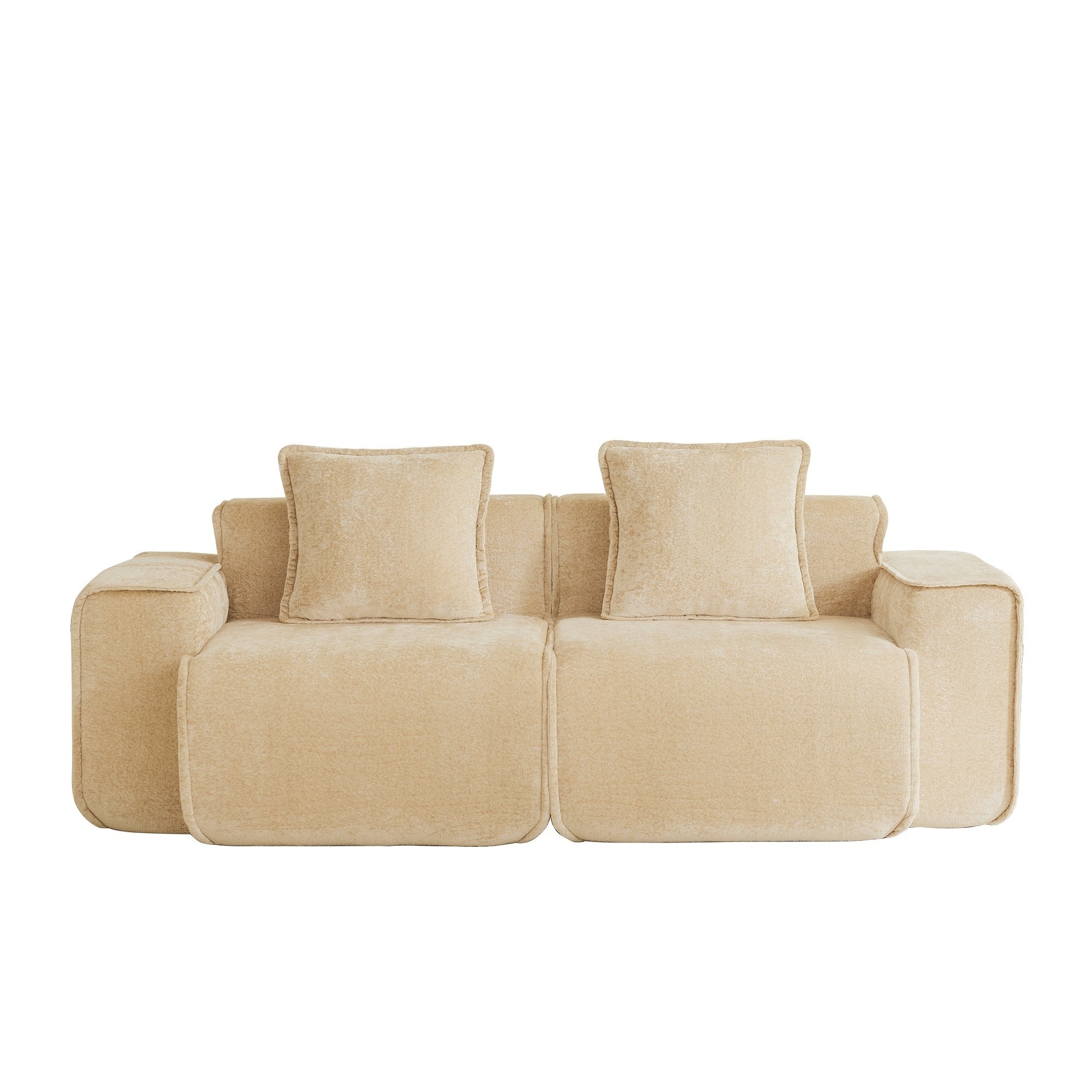 UOI Light Camel Velvet Modular Sofa with High-Resilience Foam and French Piping