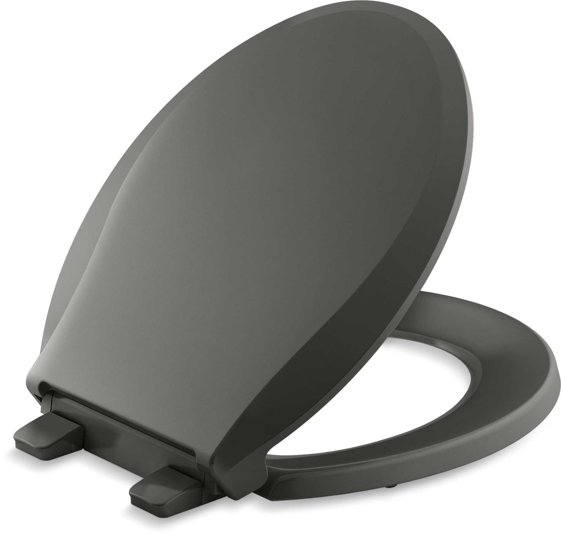 KOHLER Plastic Thunder Grey Round Soft Close Toilet Seat in the Toilet