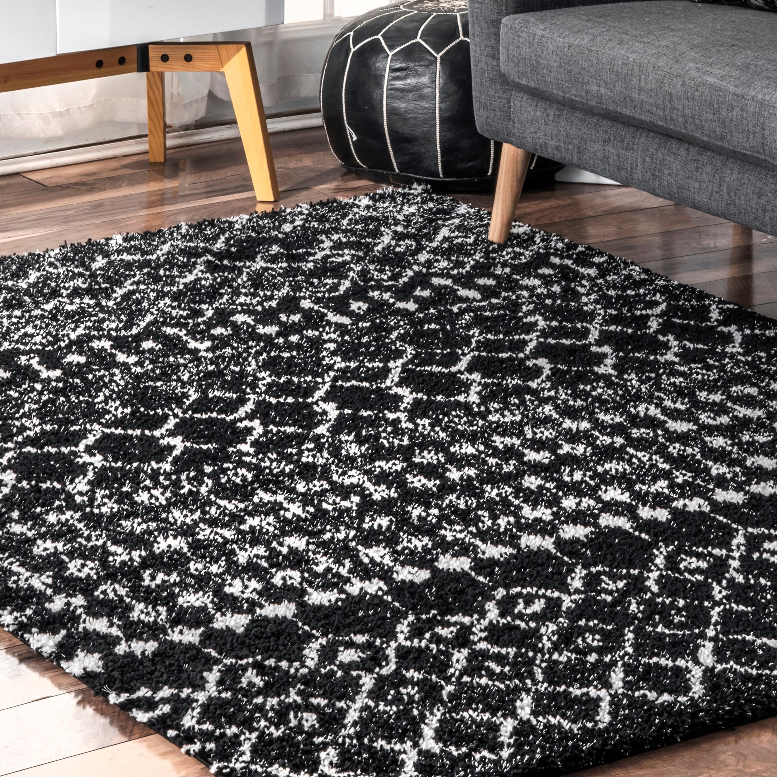 nuLOOM GROC01D-406 4 x 6 (ft) Loomed Polypropylene Black Rectangular Indoor Trellis Moroccan Area rug