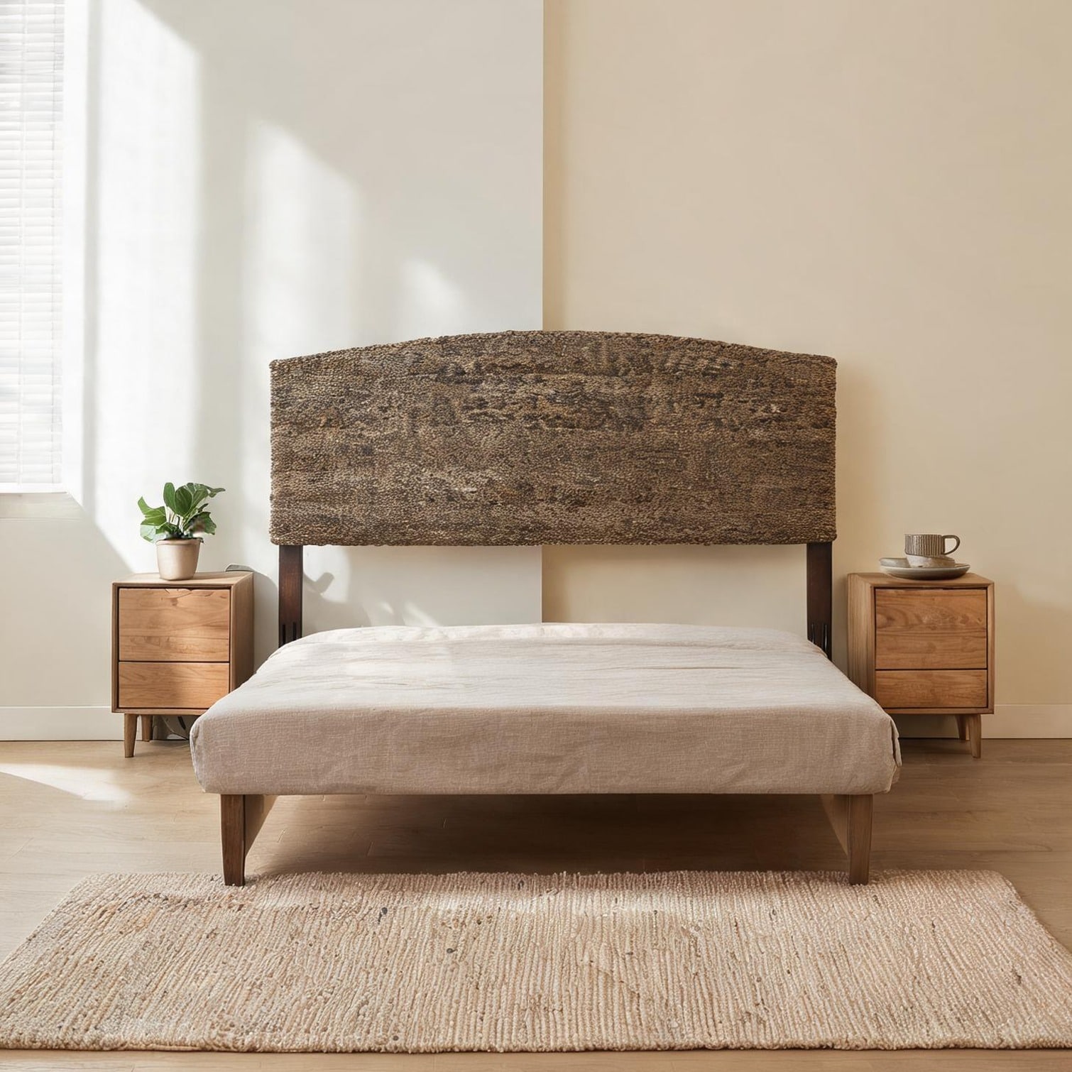 Watnature Natural Rattan King Headboard with Banana Leaf Weave ...