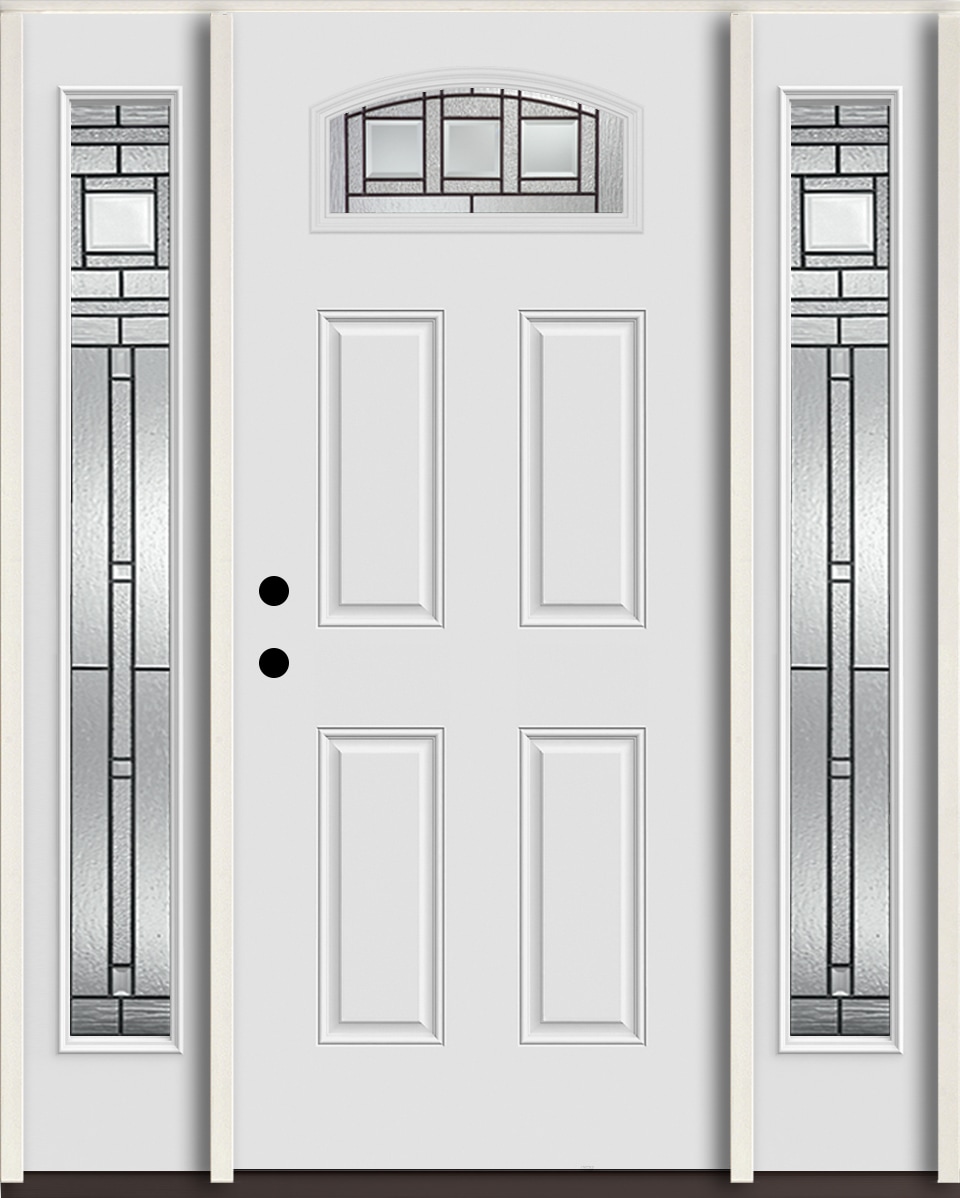 RELIABILT LO963599 Craftsman 60-in x 80-in x 4-5/8-in Fiberglass 1/4 lite Right-hand inswing Arctic White Paint Painted Prehung Front Door with Sidelights Insulating core