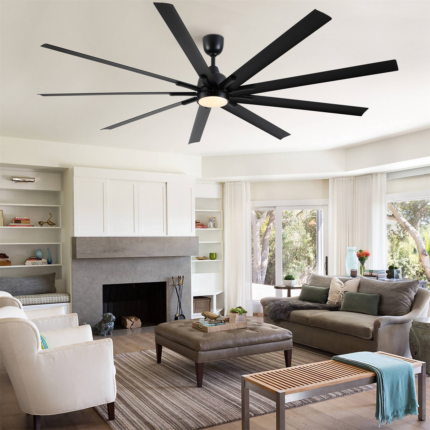 BABOOM BOM-0765ORYU 84-in Color-Changing Integrated LED Outdoor Black with Ceiling Fan With Light - Remote Included ( 9 -Blade )