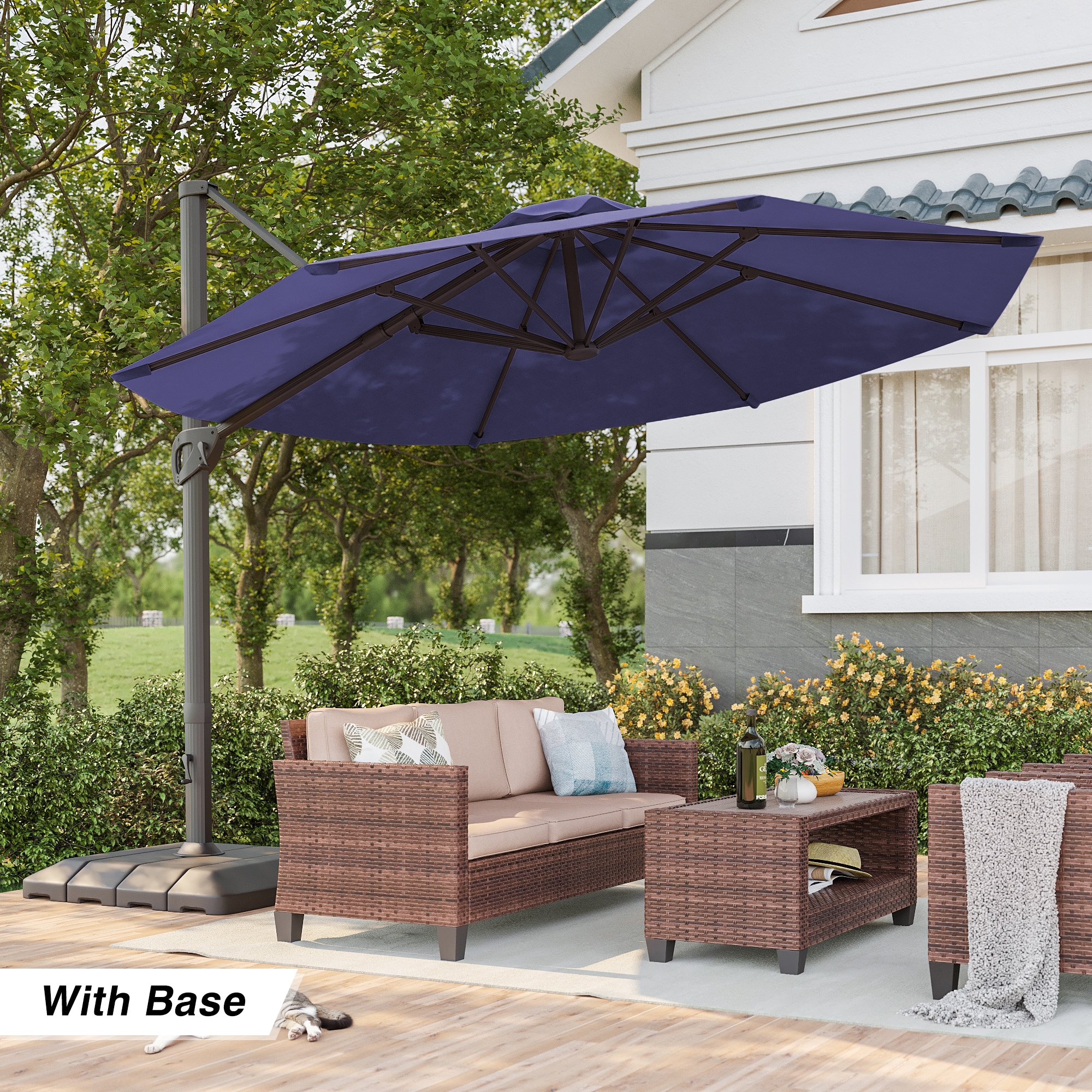 ACEGOSES 11-ft Aluminum Navy No-tilt Cantilever Patio Umbrella