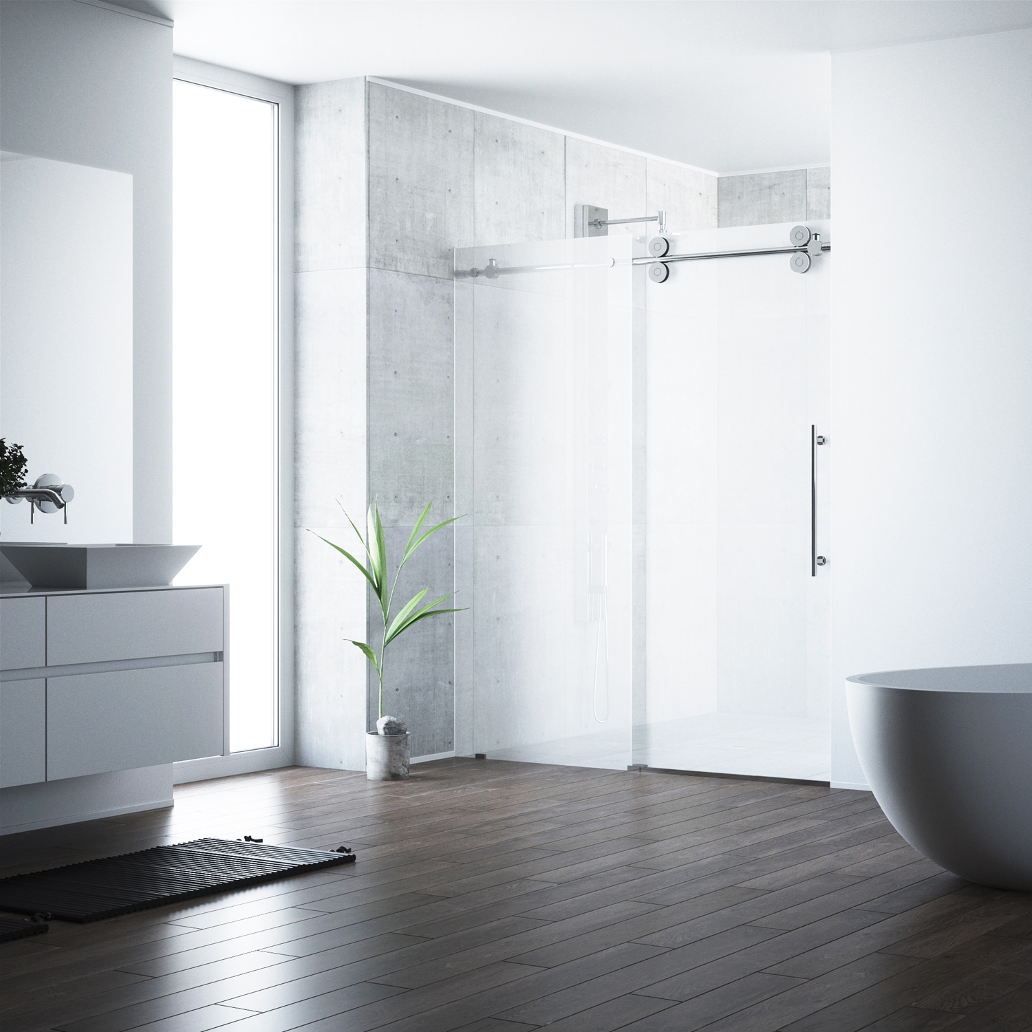 Frameless 60" Frosted Glass Sliding Shower Door with Brushed Stainless Steel Hardware
