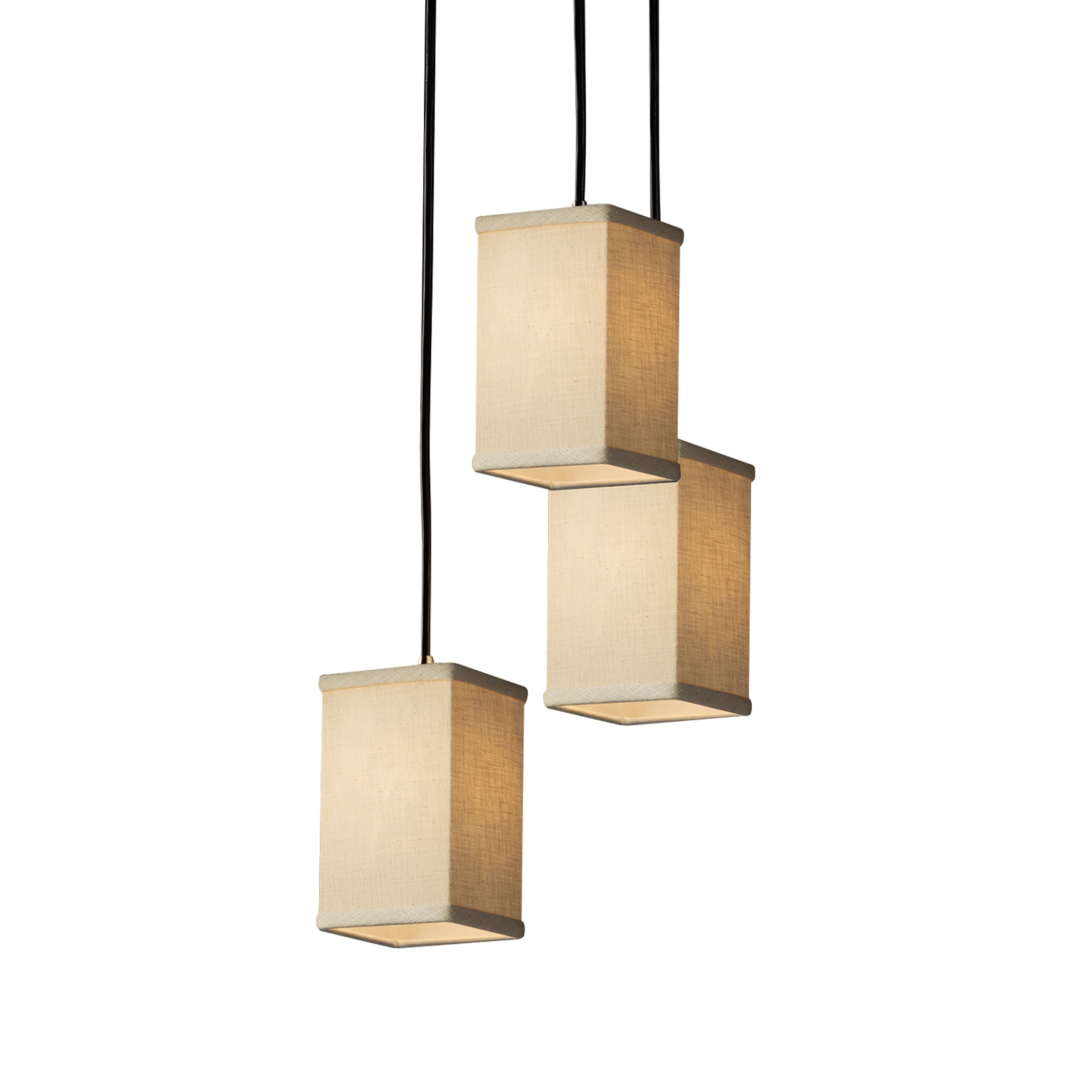 Justice Design Group FAB-8864-15-CREM-NC Textile 3-Light Brushed Nickel Transitional Square Mini Hanging Pendant Light