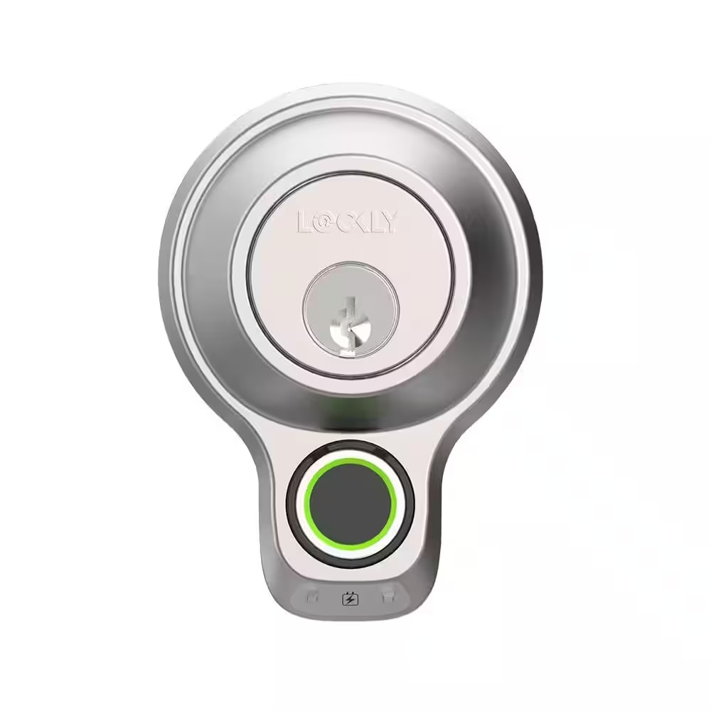 Lockly PGD7YSN Flex Touch Fingerprint Deadbolt Satin Nickel Smart Lock Electronic Deadbolt with Wifi Bluetooth and Fingerprint Touchscreen No keypad