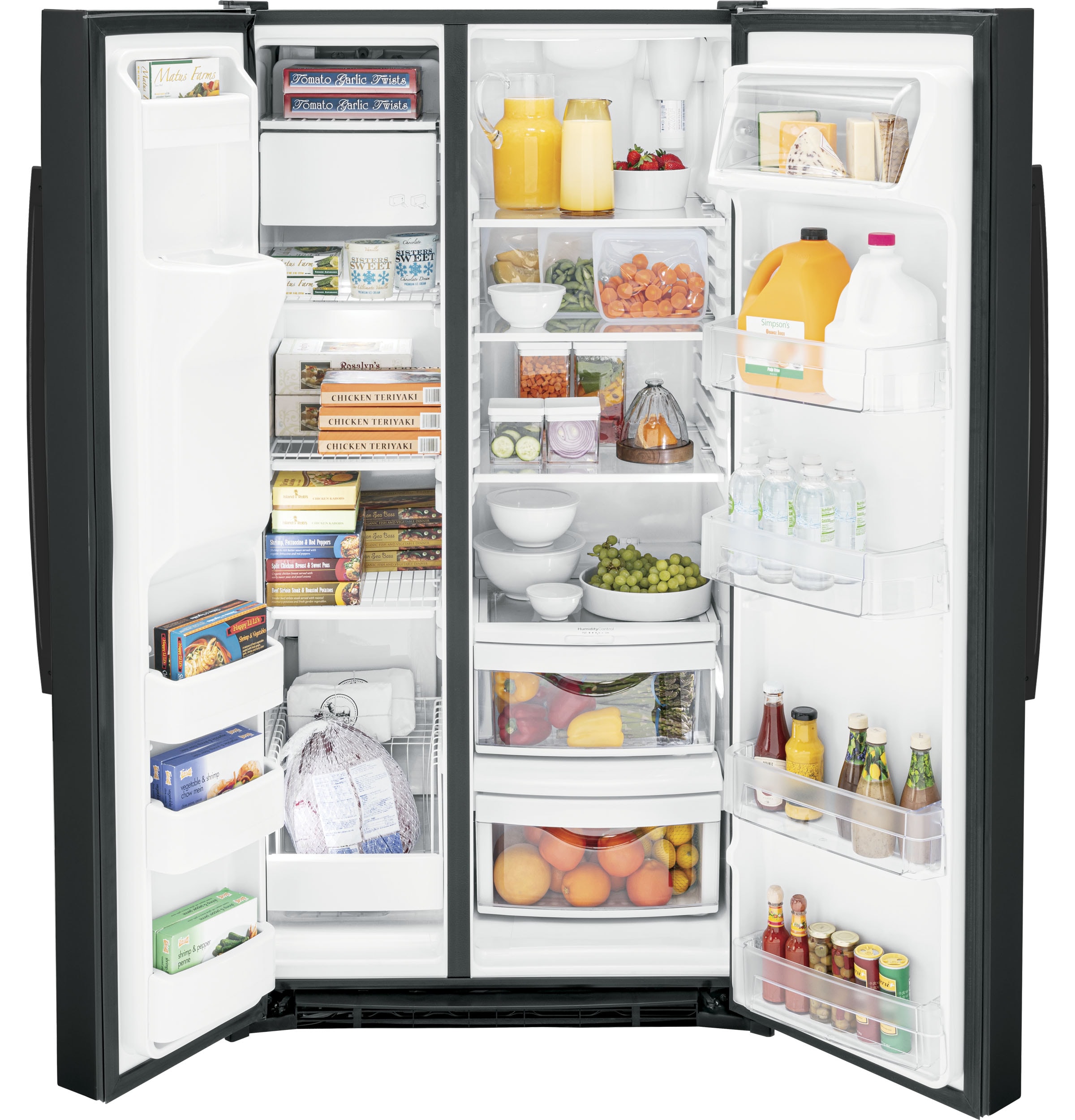 GE 25.3-cu ft Side-by-Side Refrigerator with Ice Maker, Water and Ice ...