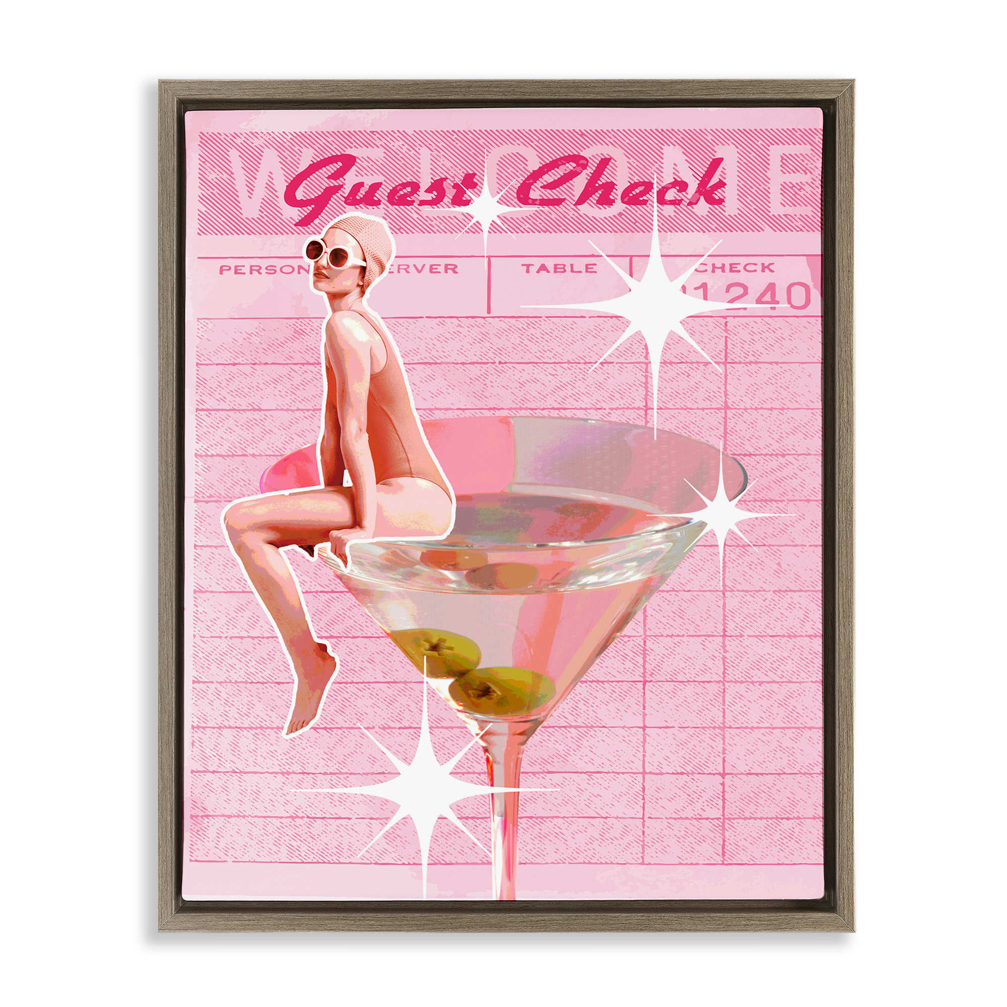 Stupell Industries BT-095-FFE-16X20 Retro Restaurant Check Cocktail Brown Framed Floater Canvas Wall Art By Lil Rue 17 x 21