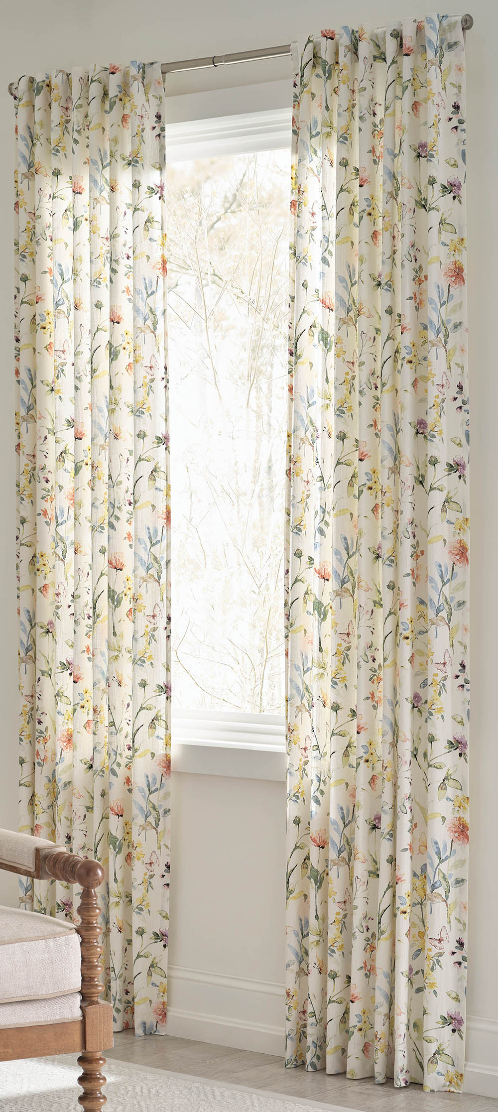 allen + roth 84-in Floral Print Light Filtering Back Tab Single Curtain  Panel in the Curtains & Drapes department at